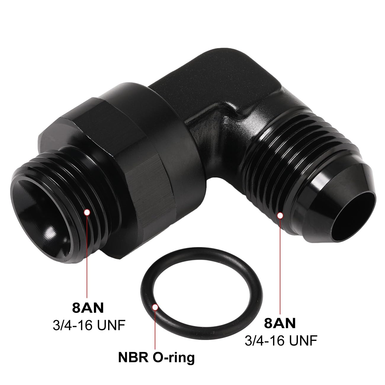 Podavelle 8An Male Flare To 8An -8 Orb O-Ring Boss 90 Degree Swivel Fitting Adapter Aluminum Black