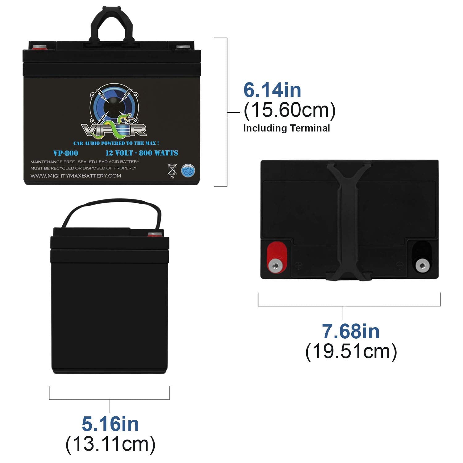 Mighty Max Battery Viper by Mighty Max Battery VP-1200-12 Volt 50 AH, Nut and Bolt (NB) Terminal, 1200 Watt Car Audio High Curre