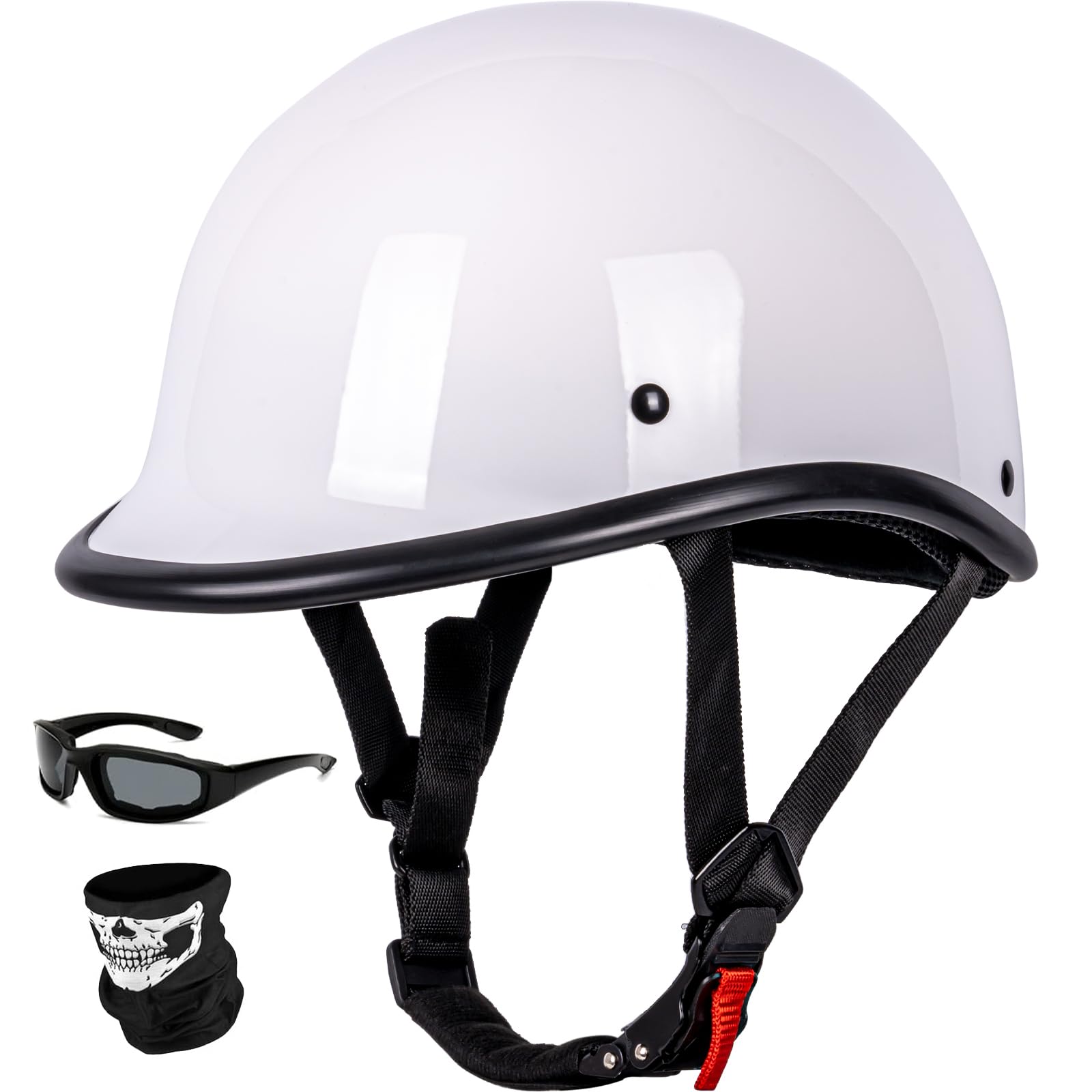 Yesmotor Vintage Motorcycle Half Helmet - Lightweight Low Profile Open-Face Half-Face Helmet - DOT Approved (White, L)