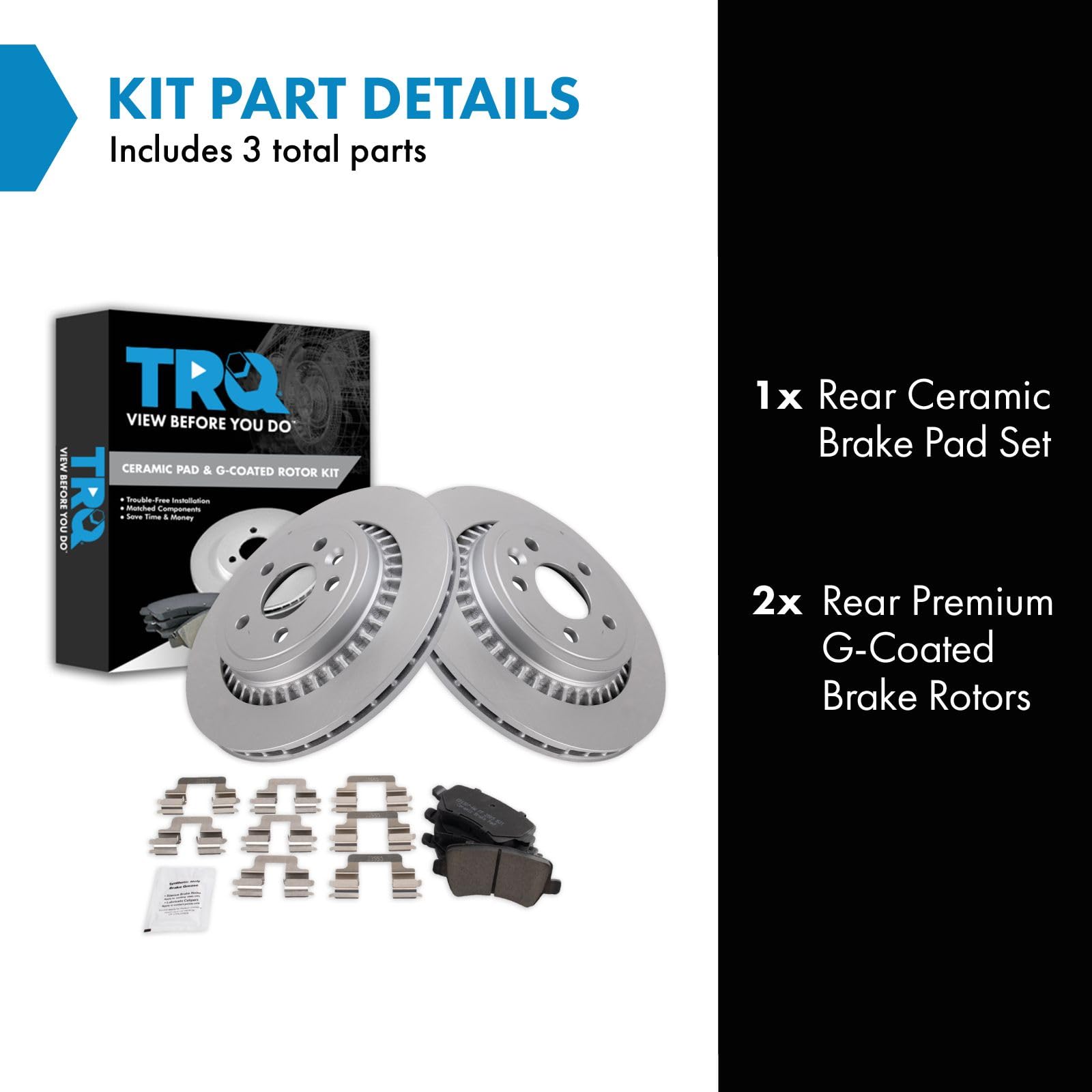 Trq Rear Brake Pad & Rotor Kit Brake Pads Brake Rotor Ceramic Premium G-Coated Compatible With 2010-2017 Volvo Xc60