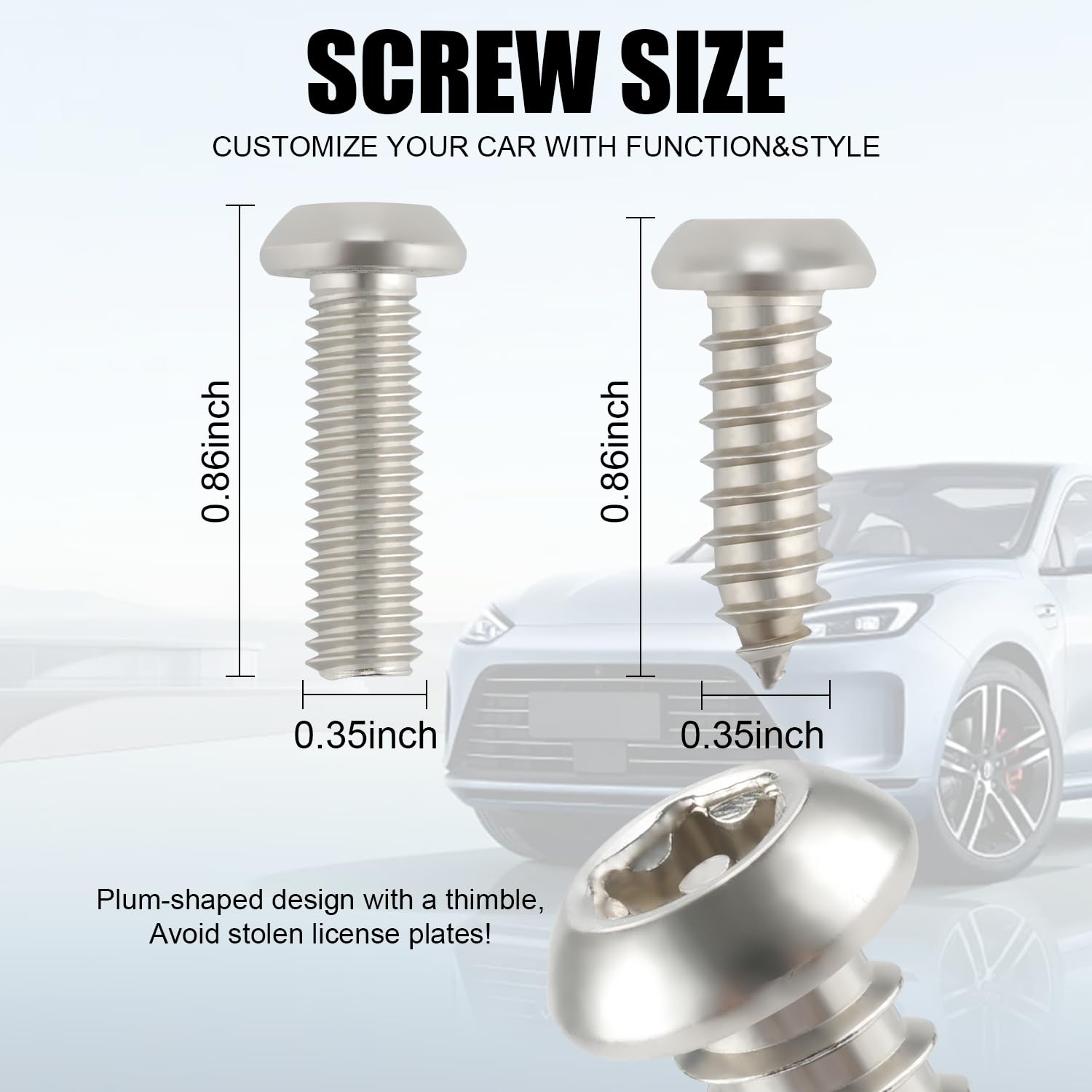 Livtee Anti Theft License Plate Screws Set For Securing Frames And Covers, License Plate Bolts, M6 (1/4'') Tamper Proof Screws,