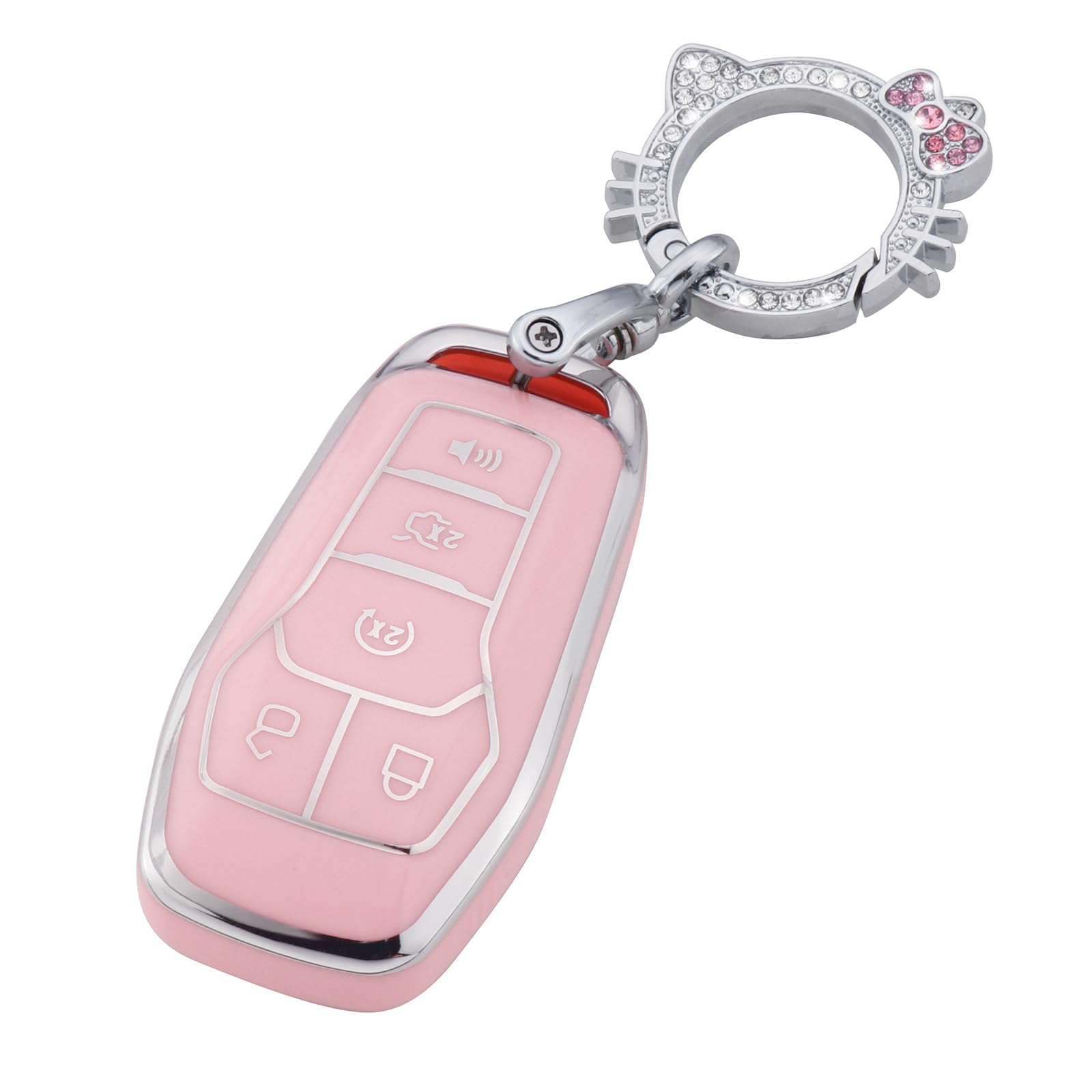 Pangpai Pink Key Fob Cover for Ford, Soft TPU Key Case Protection with Bling Keychain Fit for F150 Explorer Mustang Edge Lincoln