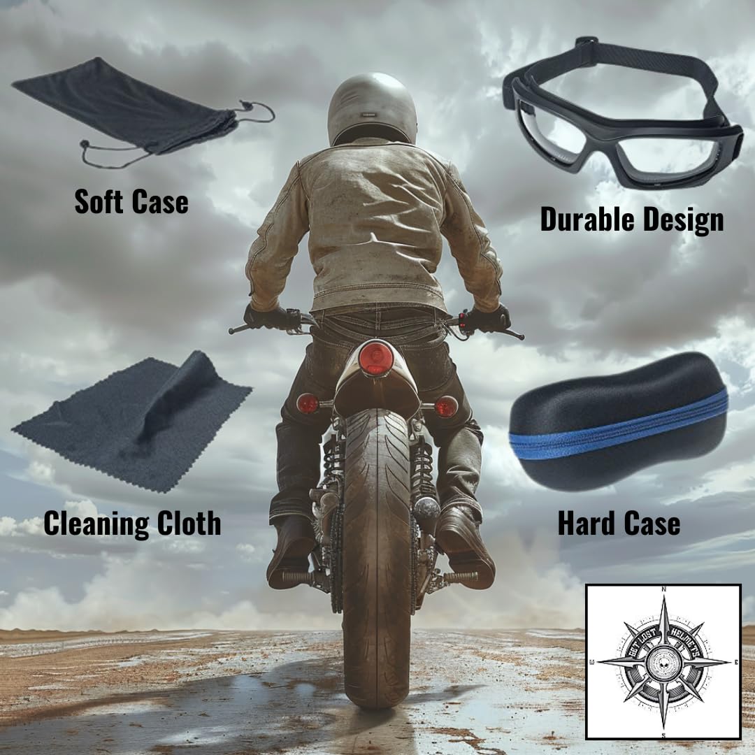 Get Lost Helmets Photochromic Motorcycle Goggles: Heavy Duty Riding Goggles No Foam Design W/Hard Case, Microfiber Cleaning Clot