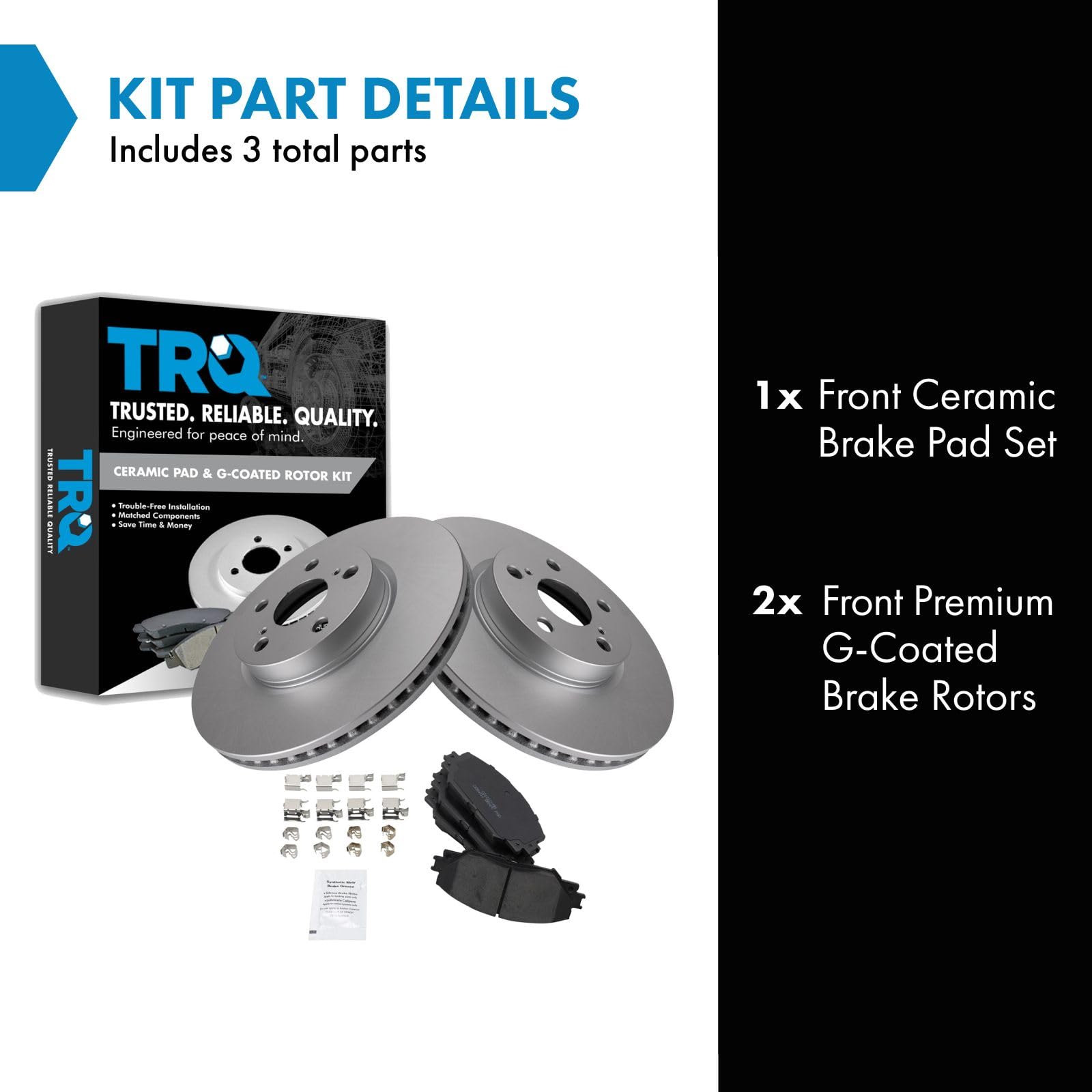 Trq Front Brake Pad & Rotor Kit Brake Pads Brake Rotor Ceramic Premium G-Coated Compatible With 2009-2010 Pontiac Vibe 2008-2014
