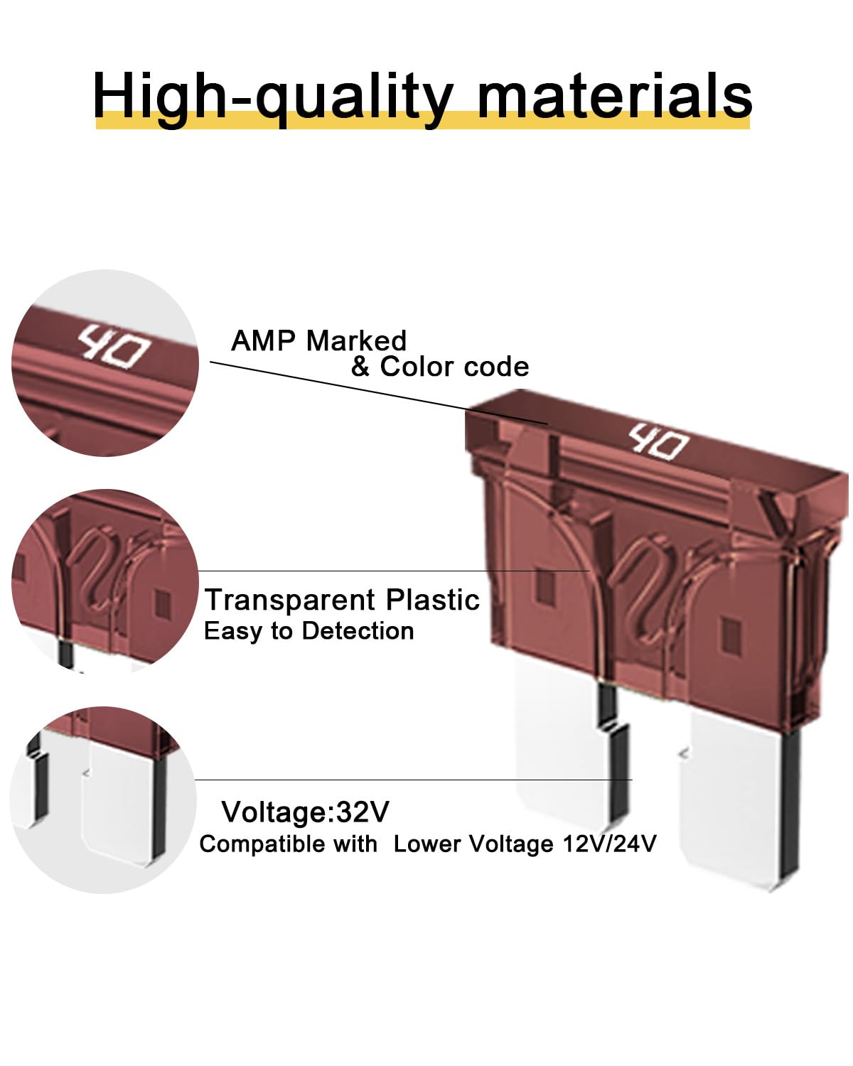 Riseuvo 50Pcs 40A Standard Car Fuses - 40 Amp Automotive Fuses(Ato/Apr/Ats), 32V (12/24V) Blade Fuse For Rv/Truck/Suv