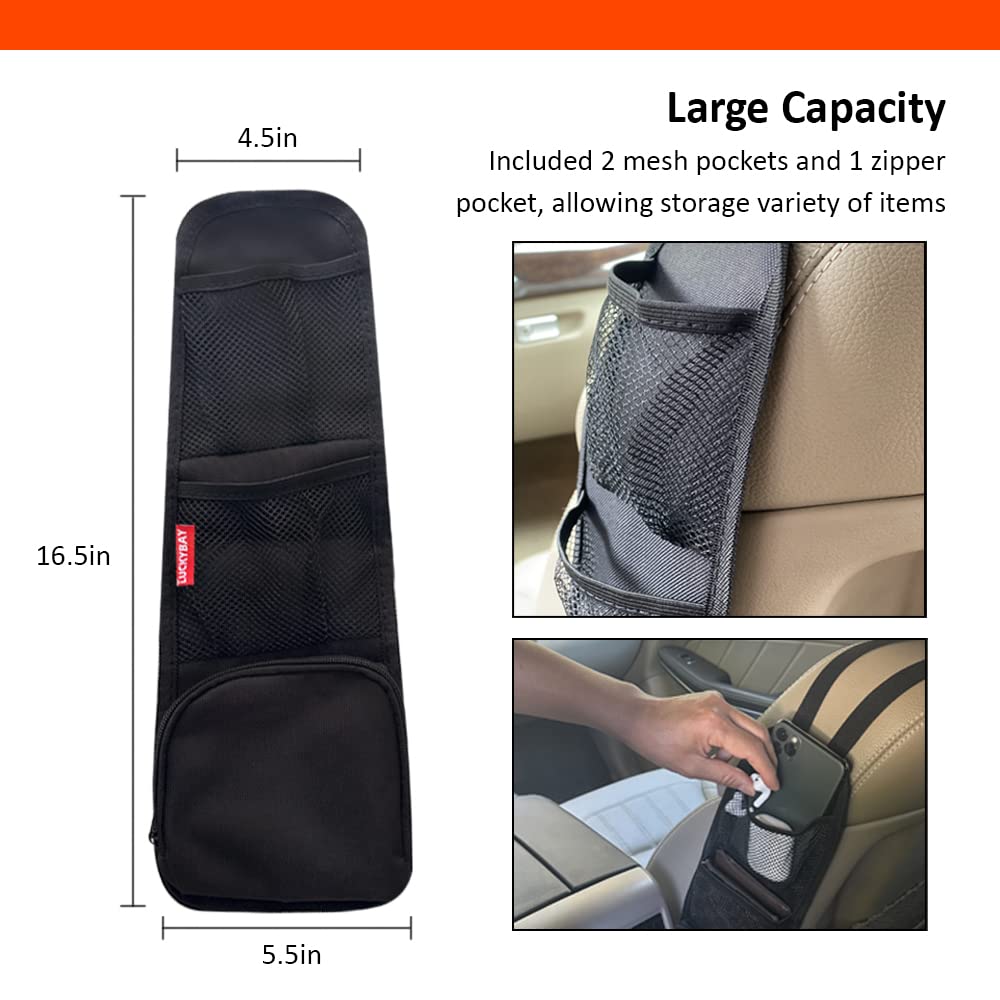 Luckybay Car Seat Side Organizer, Auto Seat Storage Hanging Bag, Phones, Drink, Stuff Holder With Mesh Pocket For Cars, Suv & Tr