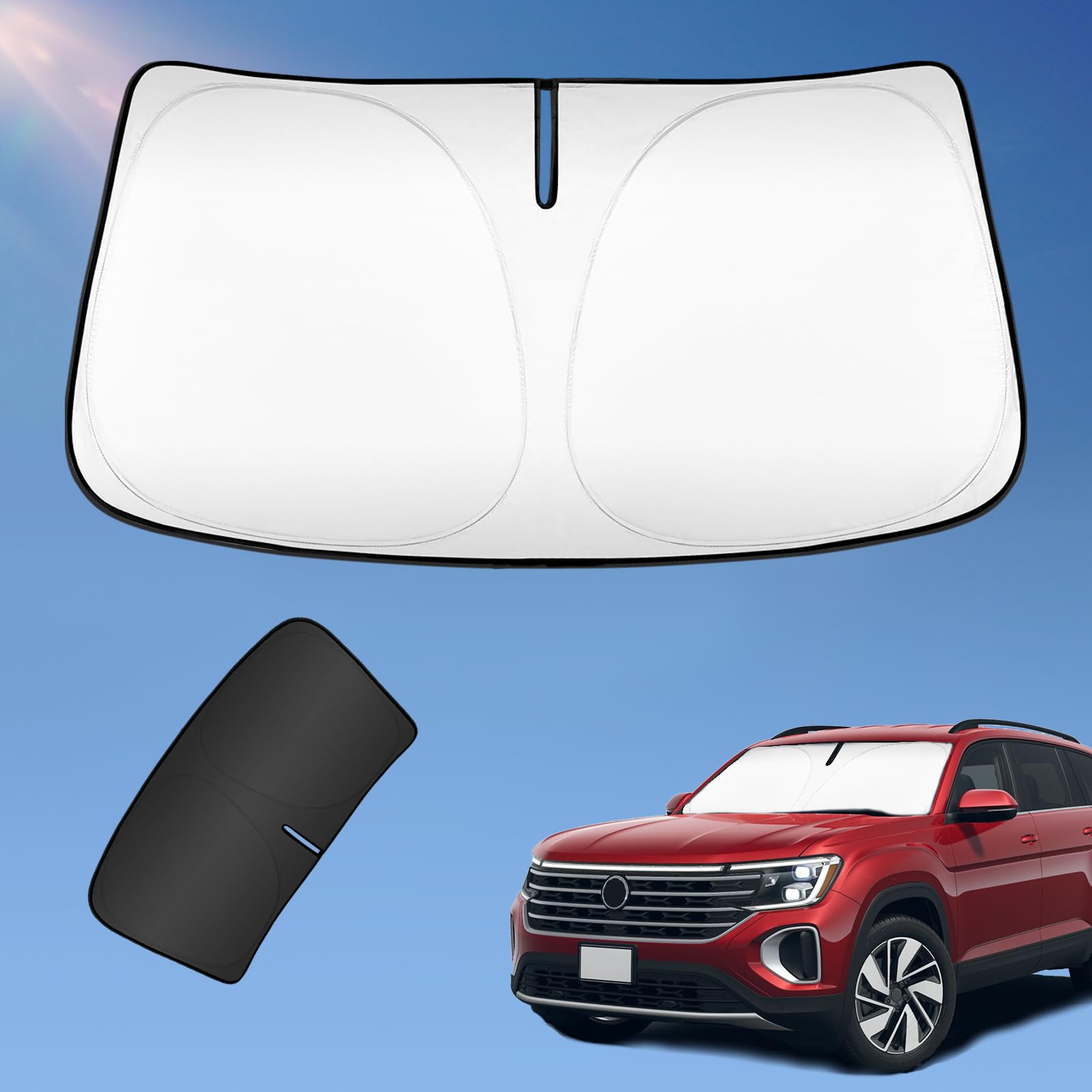 Sun Shade Sunshade For Volkswagen Atlas 2018-2024 2025 Windshield Cover, 2-Layers Sun Shield 240T Silver Coating Sun Visor For V