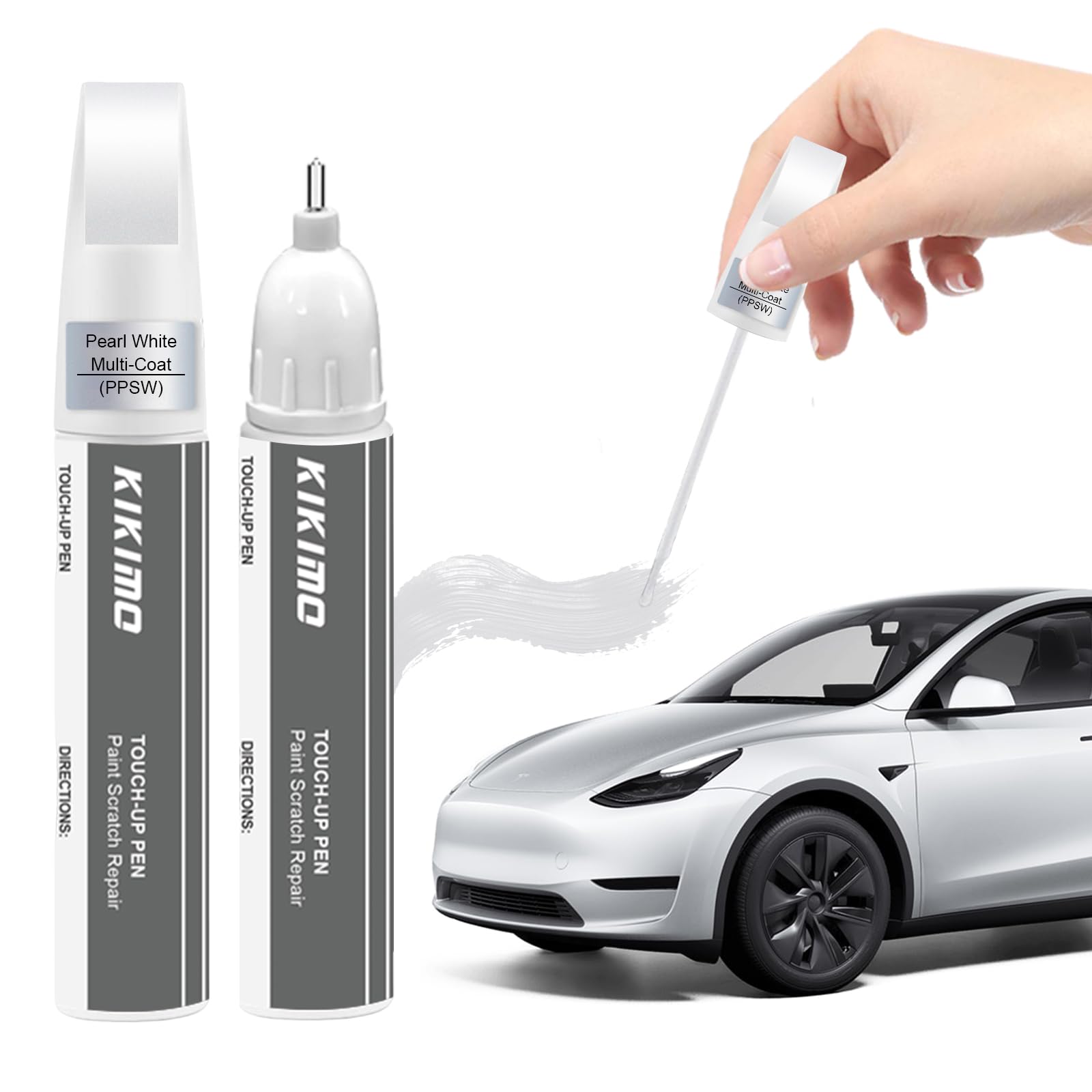KIKIMO for Tesla Touch Up Paint(Pearl White Multi-Coat(PPSW)), Car Paint Repair Kit for Tesla Model Y/3/S/X, 2 In 1 Scratches Re