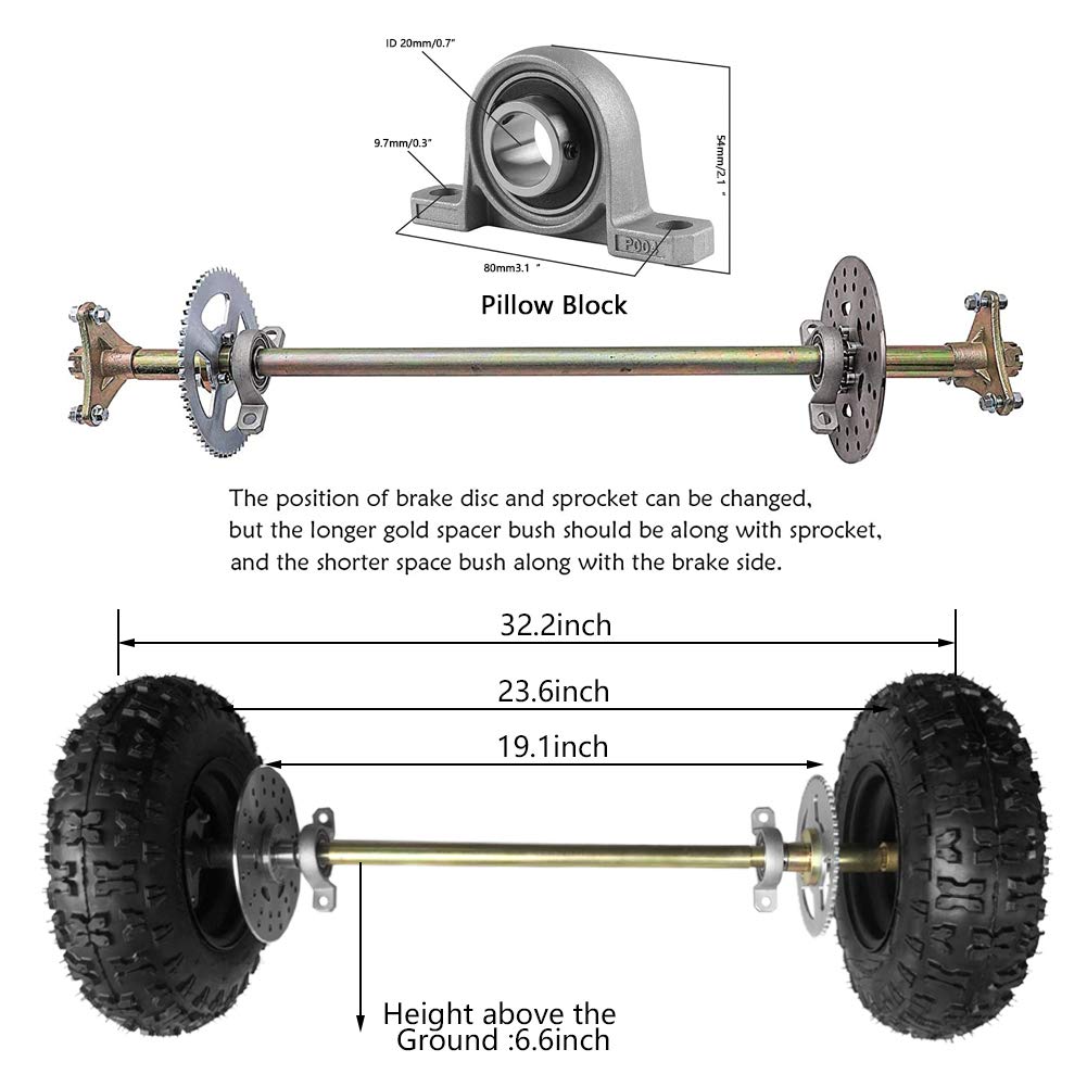 Togarhow 740mm 29 inch Go Kart Rear Axle Assembly Complete Wheel Hub Kit & 13 * 5-6 Wheel Tires with Rim & Brake Assembly & T8F