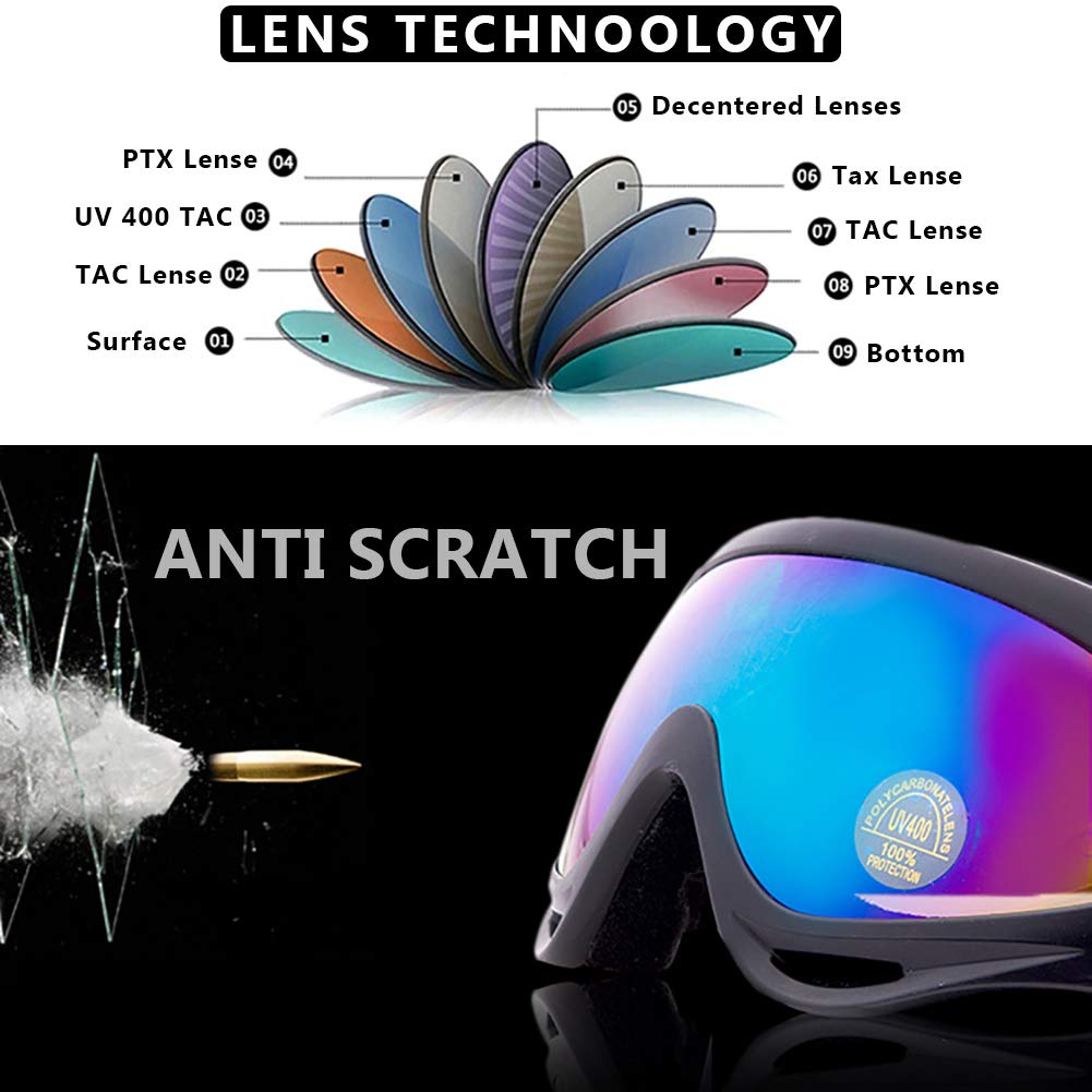 Peicees 13Pcs Motorcycle Set, 5 Dirt Bike Ski Goggles Uv Protection Dustproof Windproof Safety Glasses With 8 Skull Face Mask