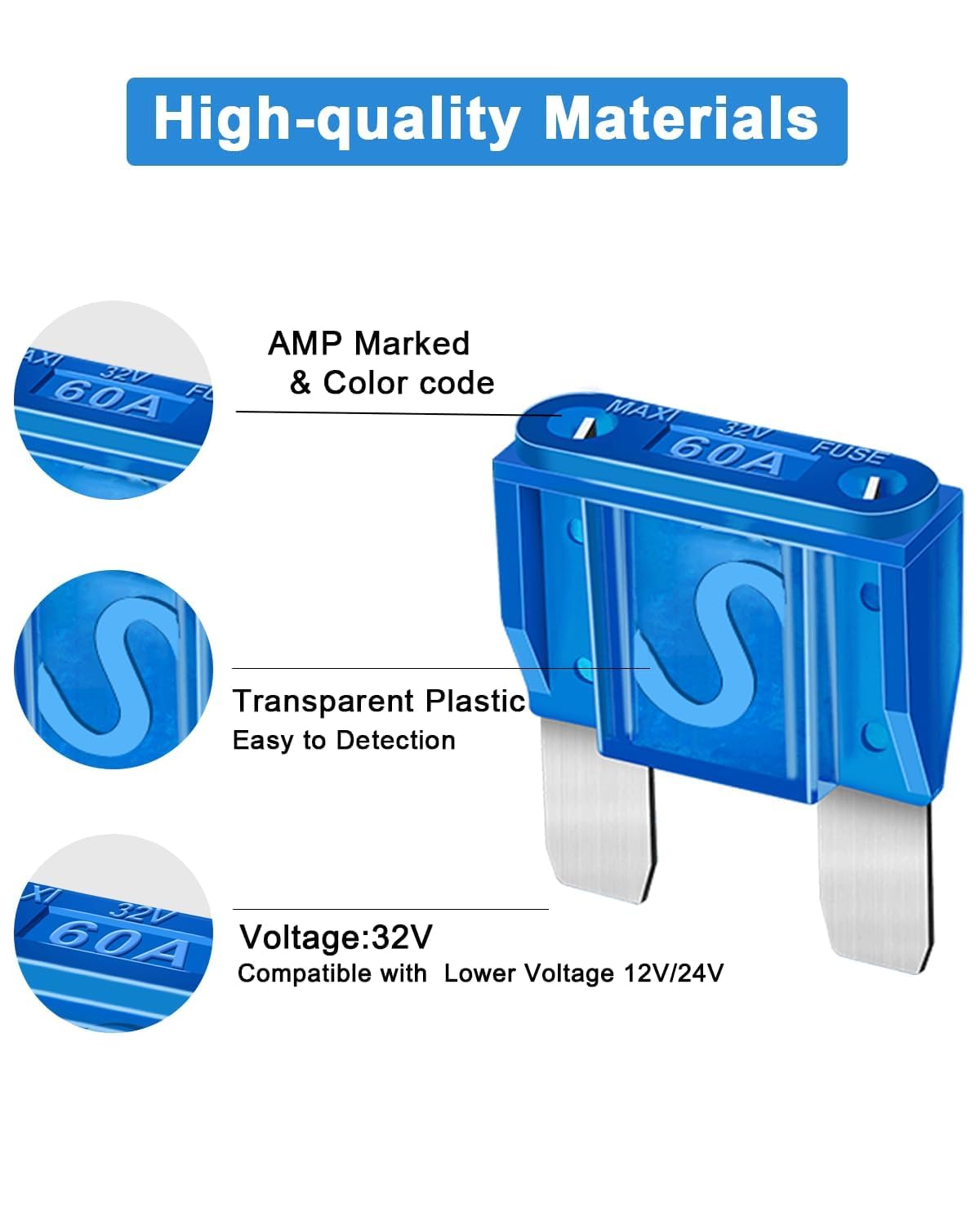 30 Pcs Maxi Fuses Assortment Kit - 32V Blade Automotive Fuse For Auto, Car, Truck, Rv (20A, 30A, 40A, 50A, 60A, 70A, 80A, 100A)
