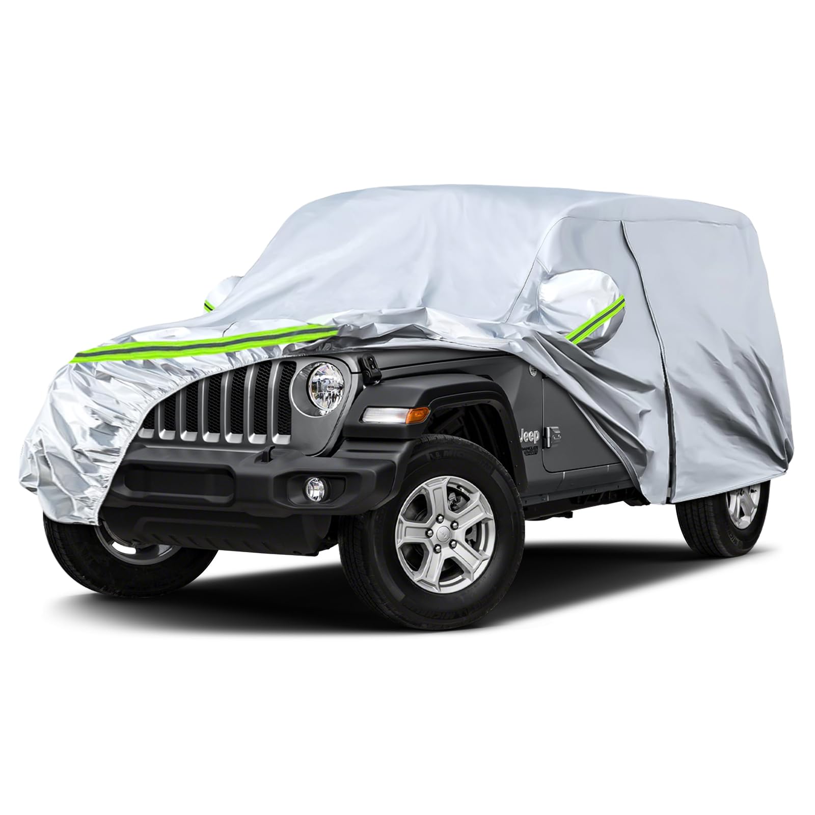 Waterproof Car Covers Replace For 2007-2025 Jeep Wrangler 4 Doors, 6 Layers Silver All Weather Car Cover With Zipper Door & Wind