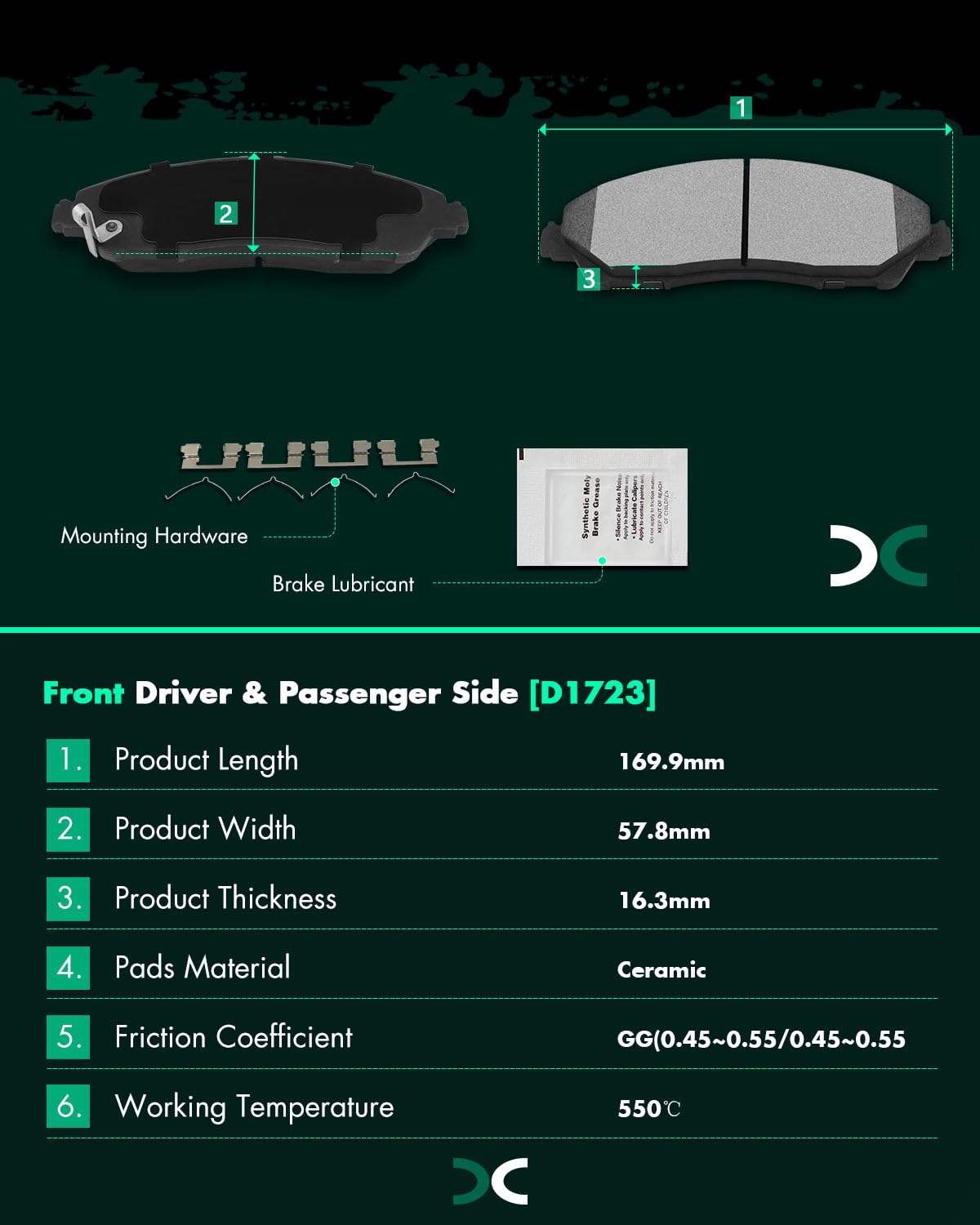 Scitoo D1723 Ceramic Brake Pads Sets Front W/Hardware Replacement For Acura For Mdx 2014-2020,For Honda For Pilot 2016-2022,For