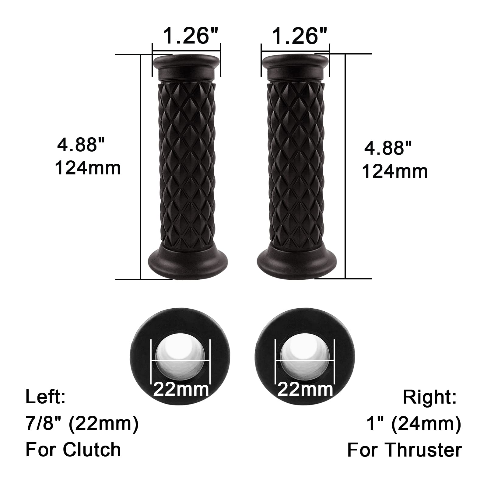 Motorcycle Vintage Non Slip Handlebar Grips 7/8' 22Mm 1' 24Mm Rubber Handle Grips, Open End (Black)