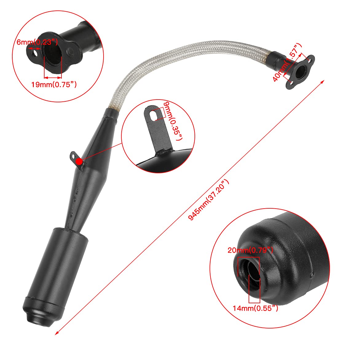 FVRITO Stainless Steel Flexible Exhaust Muffler Pipe Silencer Gasket for 2 Stroke 49cc 60cc 66cc 80cc 100cc Engine Gas Motorized