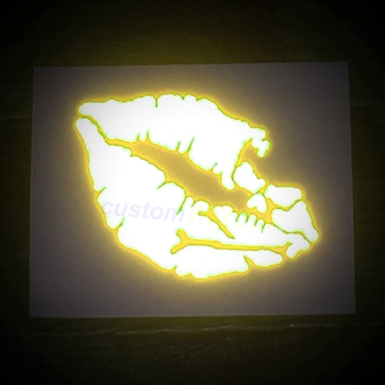 Customtaylor33 High Intensity Reflective Vinyl Death Kiss Skull Crossbones Lips Decal Bumper Sticker - Cars, Motorcycles, Helmets, Wind Screens, Laptops, Cellphones, (Yellow, 12 Inch Wide)