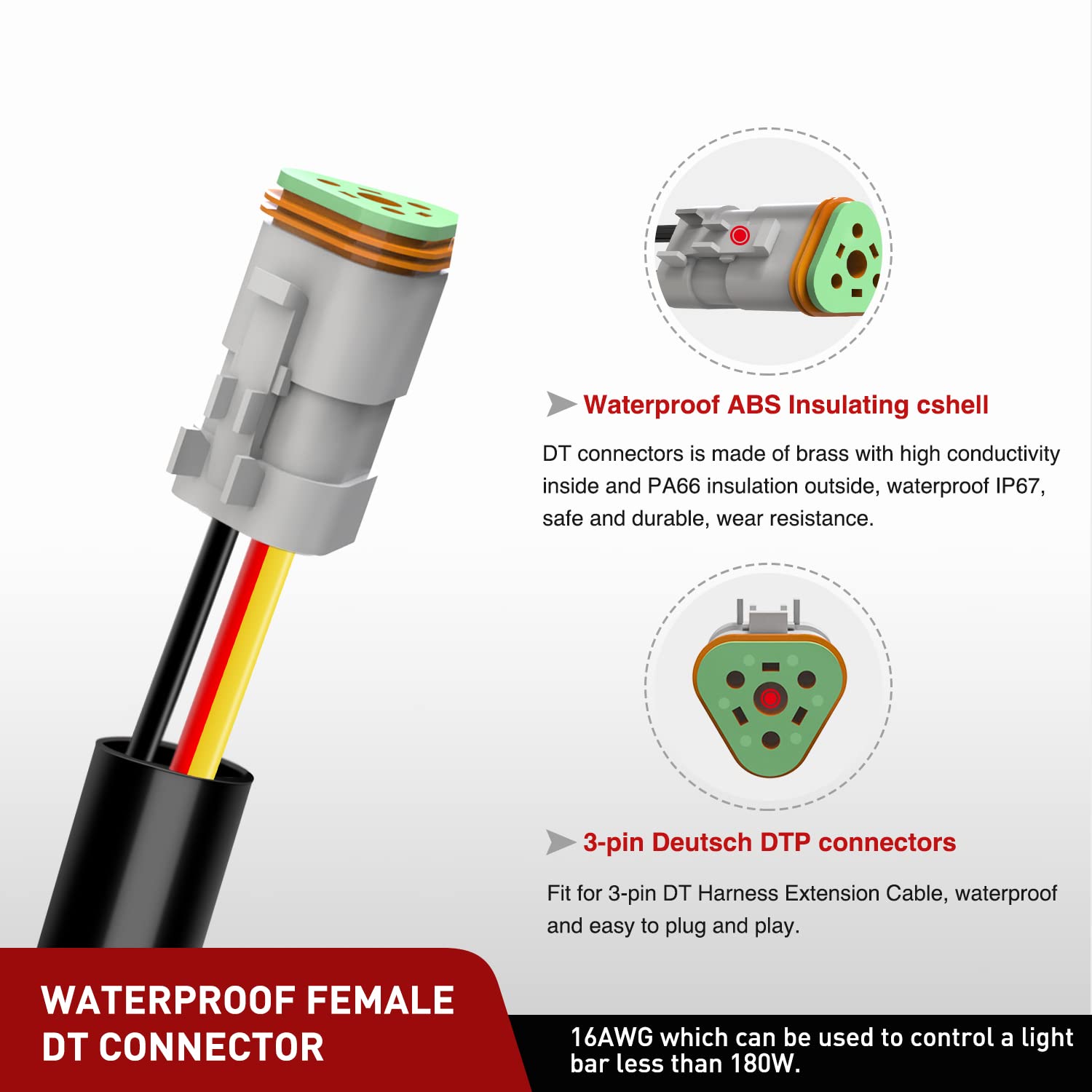 Nilight 2Pcs 16 Awg 10 Feet 3 Pin Dt Connector Wiring Harness Extension Kit Plug And Play For Dual Light Mode Off Road Led Pod L