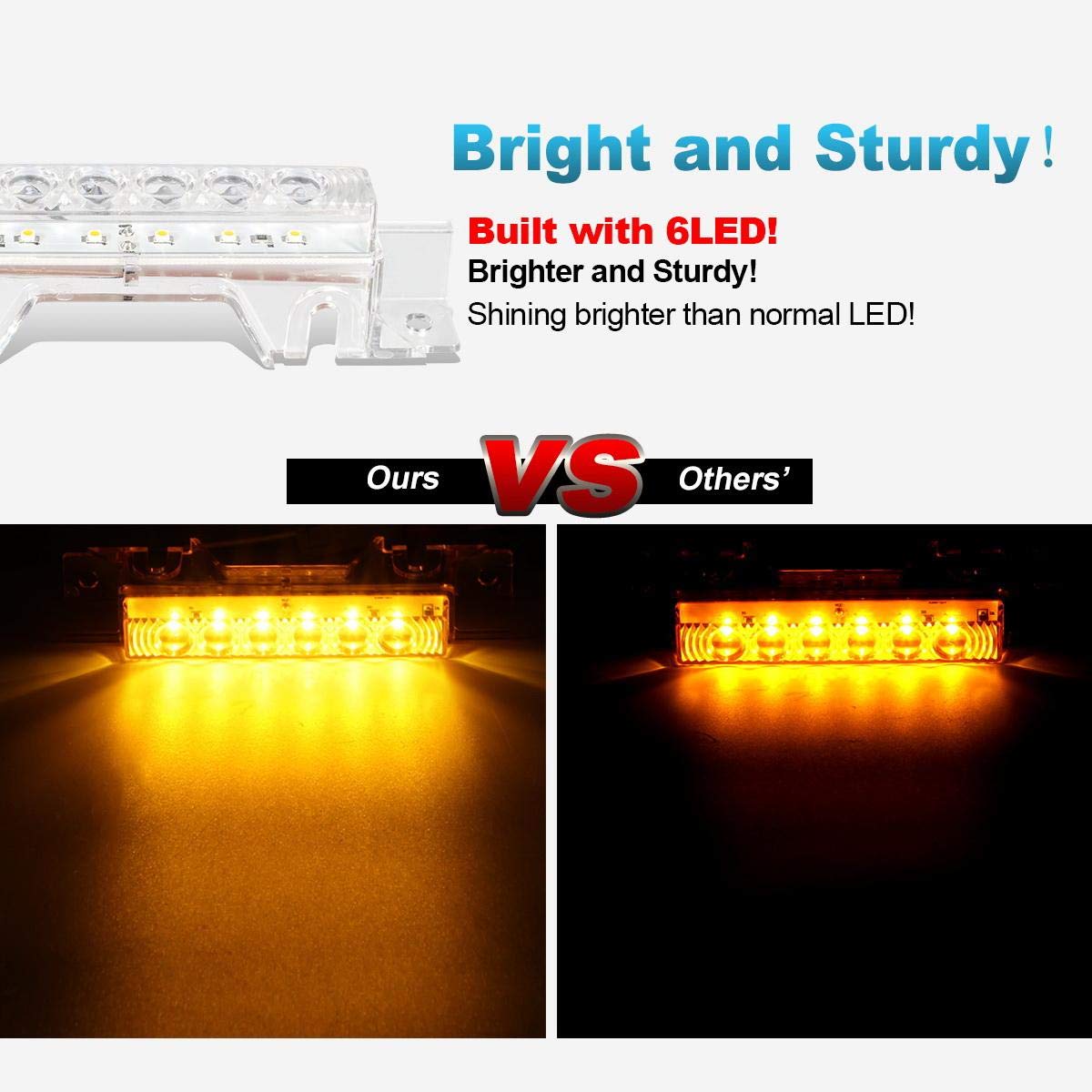 Partsam 5Pcs Clear Lens 6Led Amber Cab Light Truck Trailer Top Cab Marker Roof Running Light Waterproof Reflective Lights Assemb