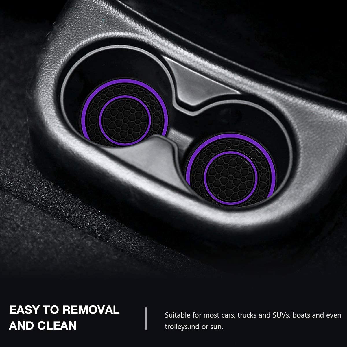 Auprite Car Cup Holder Coasters, 2 Pack Universal Auto Anti Slip Cup Holder Insert Coaster, Car Interior Accessories (Purple)