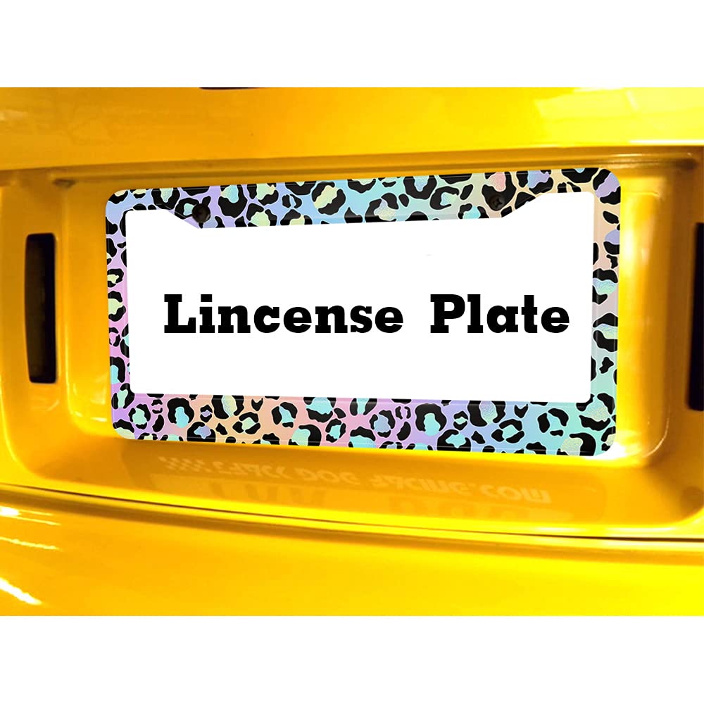 Beabes Blue Leopard License Plate Frame Animal Rainbow Car Frames, License Plates Holder, Big Cat Bright Color License Plate Cov
