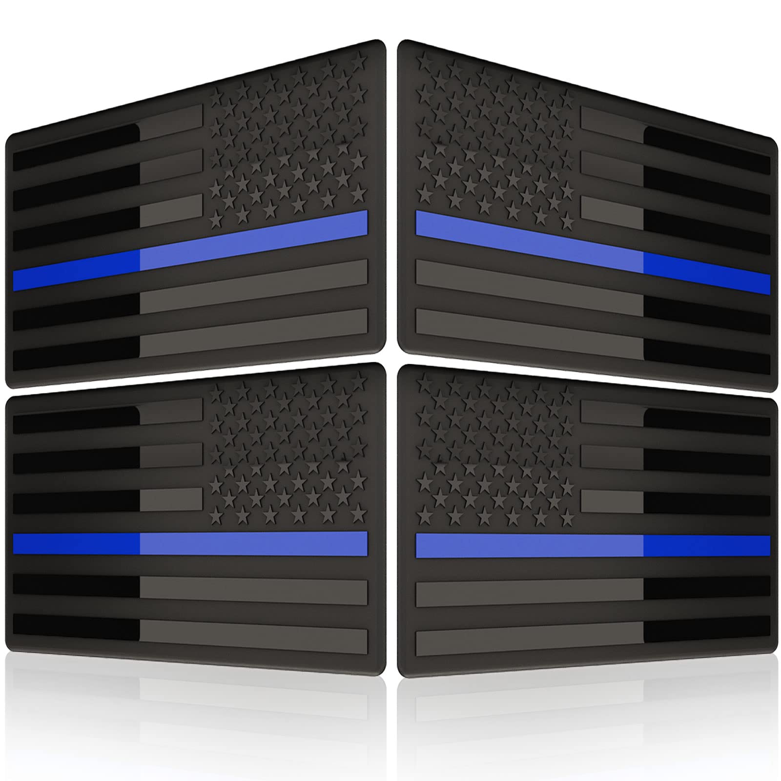 Embossed 3D Metal Thin Blue Line All Black American Flag Emblem Decal Stickers (2 Pairs), Matte Black 5' X 3' Patriotic Usa Us Flag Decals For Car, Truck, Motorcycle Honoring Police Law Enforcement