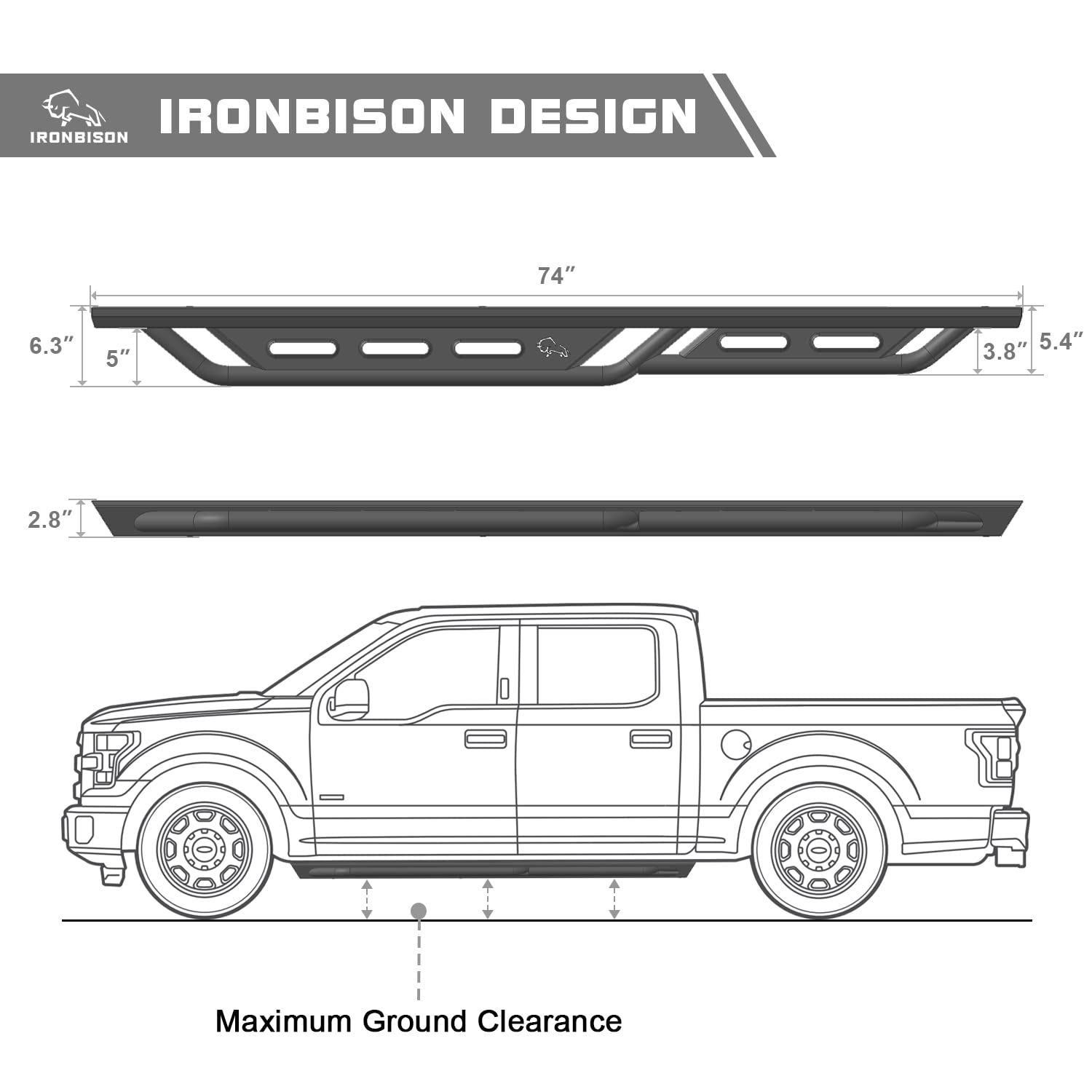 IRONBISON Running Boards for 2005-2024 Nissan Frontier Crew Cab, Heavy Duty Carbon Steel Nerf Bars, Black Finish