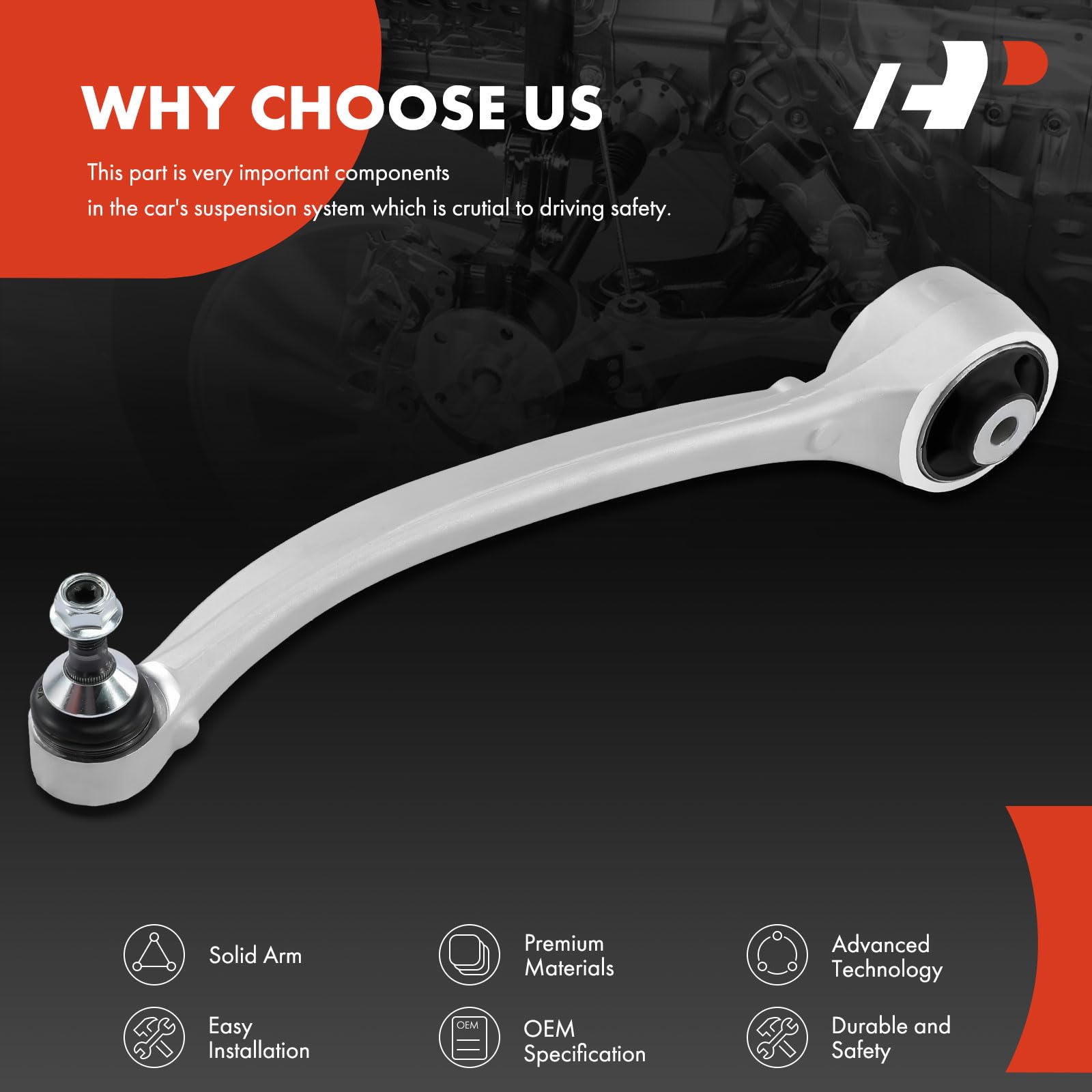 A-Premium Front Left Forward Lower Control Arm, with Ball Joint & Bushing, Compatible with Tesla Model S 2012-2018