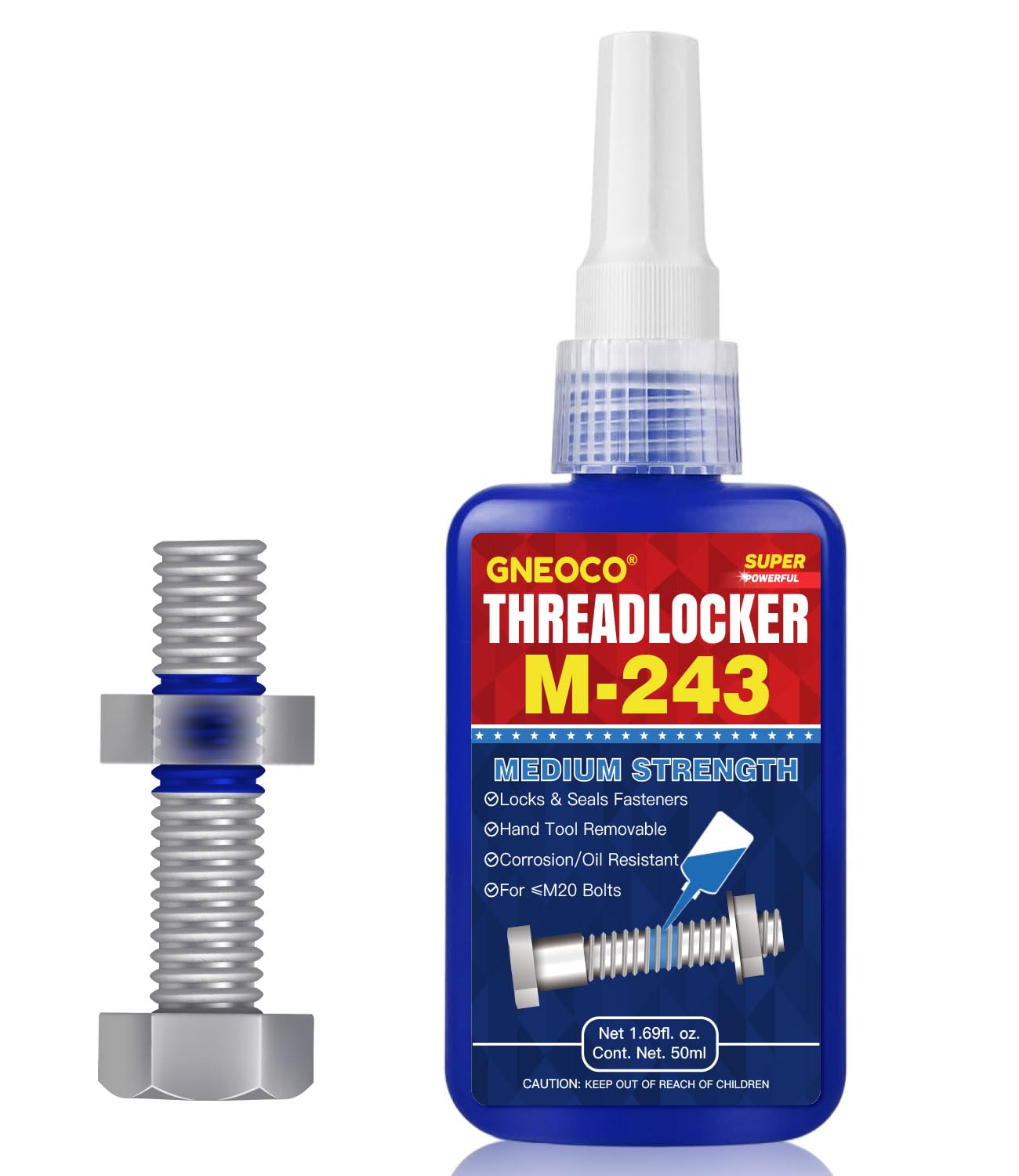 Threadlocker Blue 243 1.69 Fl Oz/50 Ml, Thread Lock Medium Strength Lock Tight For Nuts, Bolts, Fasteners And Metals, Anaerobic