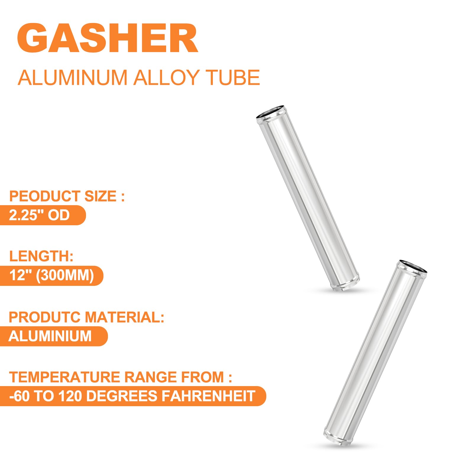 Gasher 1Pcs 12''(300Mm) Aluminum Alloy Tube Aluminum Straight 2.25''Od With Bead Roll, Intercooler Pipe For Intake And Cooling S
