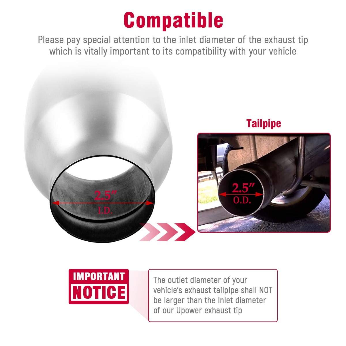 Upower 2.5 Inch Inlet Diesel Exhaust Tip 2.5 '' To 4 '' Exhaust Tailpipe 5 '' Long Double Wall 304 Stainless Steel Weld-On Round