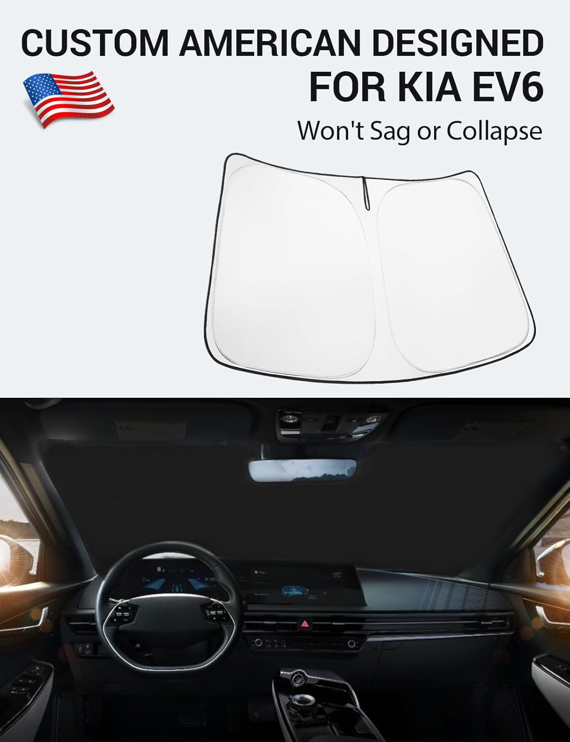 Proadsy Custom Fit Kia Ev6 2023-2024 2025 Windshield Sun Shade 4-Layer Foldable Front Sunshade Protector Sun Visor Blocks Uv Ray