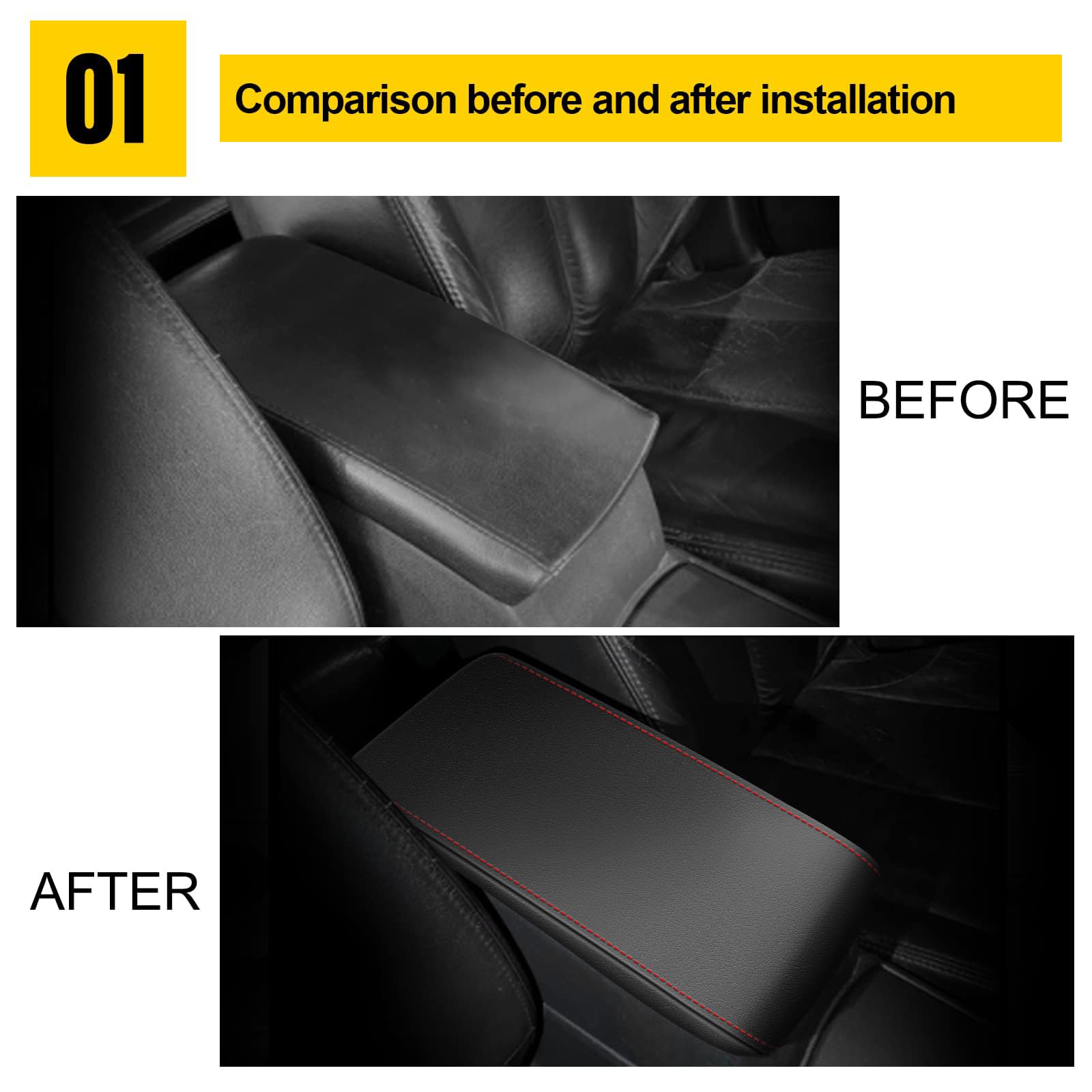 Aomsazto Armrest Covers For 2008-2012 Nissan Altima Black With Red Stiches