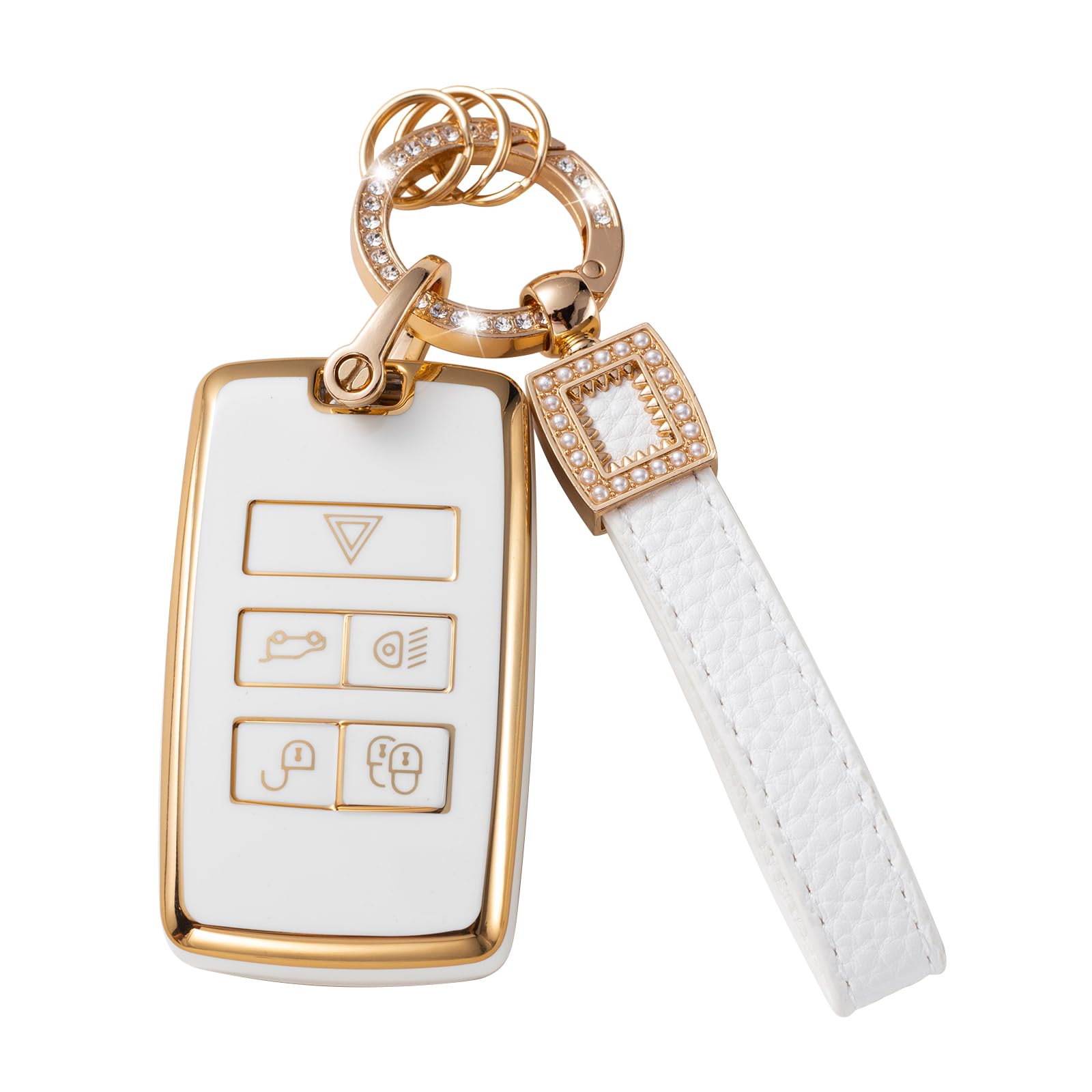 Cacarlike For Land Rover Key Fob Cover With Leather Lanyard, Car Key Fob Case Compatible With 2018-2023 Land Rover Range Rover E