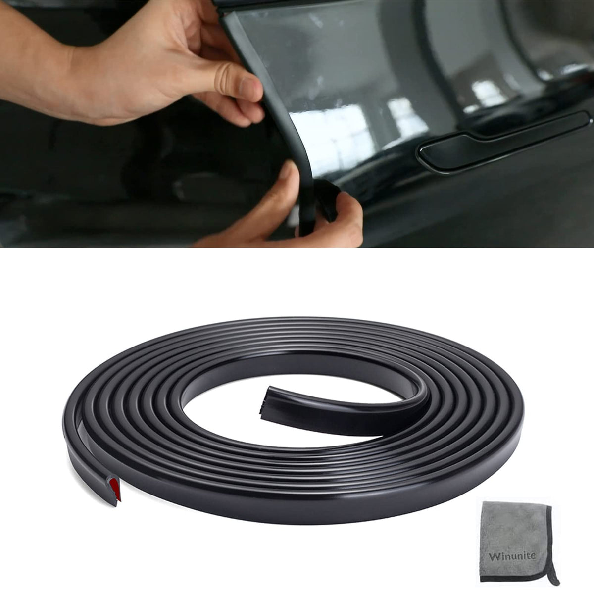 Winunite 16.4Ft(5M) Car Door Edge Guards Black, Fit Most Vehicles, Self-Adhesive Pvc, Fade-Resistant, U-Shaped Automotive Trim C