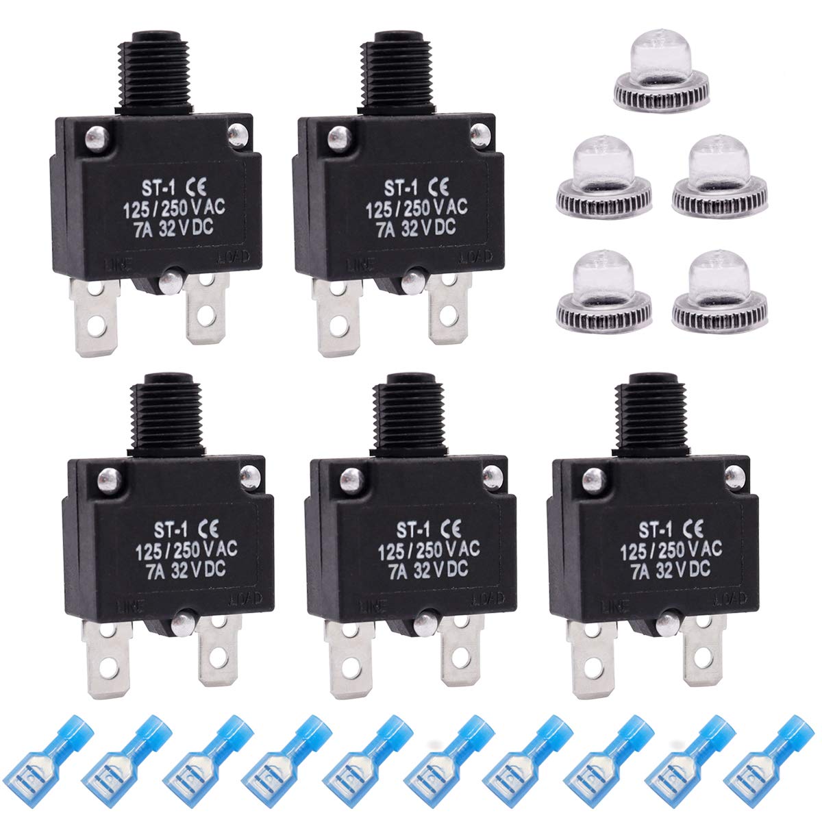mxuteuk 5Pcs 7Amp Circuit Breakers Push Button Manual Reset 125/250V AC 32V DC,Overload Protector Switch Thermal Circuit Breaker