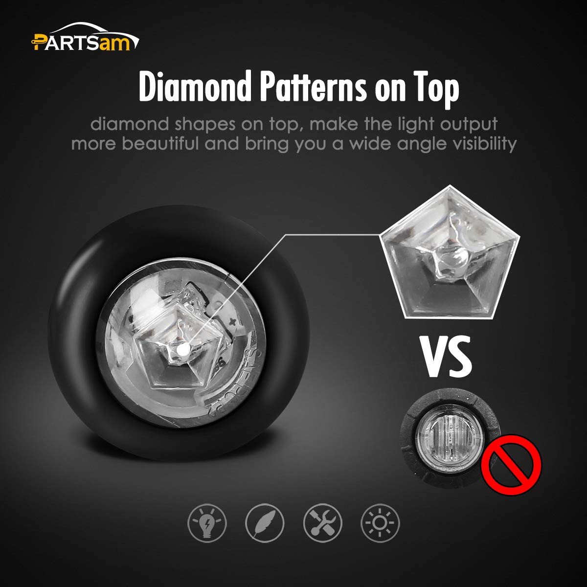 Partsam 10Pcs 3/4'' Mini Round Led Marker Lights W Bullet Plugs, Sealed Waterproof Clear Lens 3/4 Inch Clearance Lights For Trai