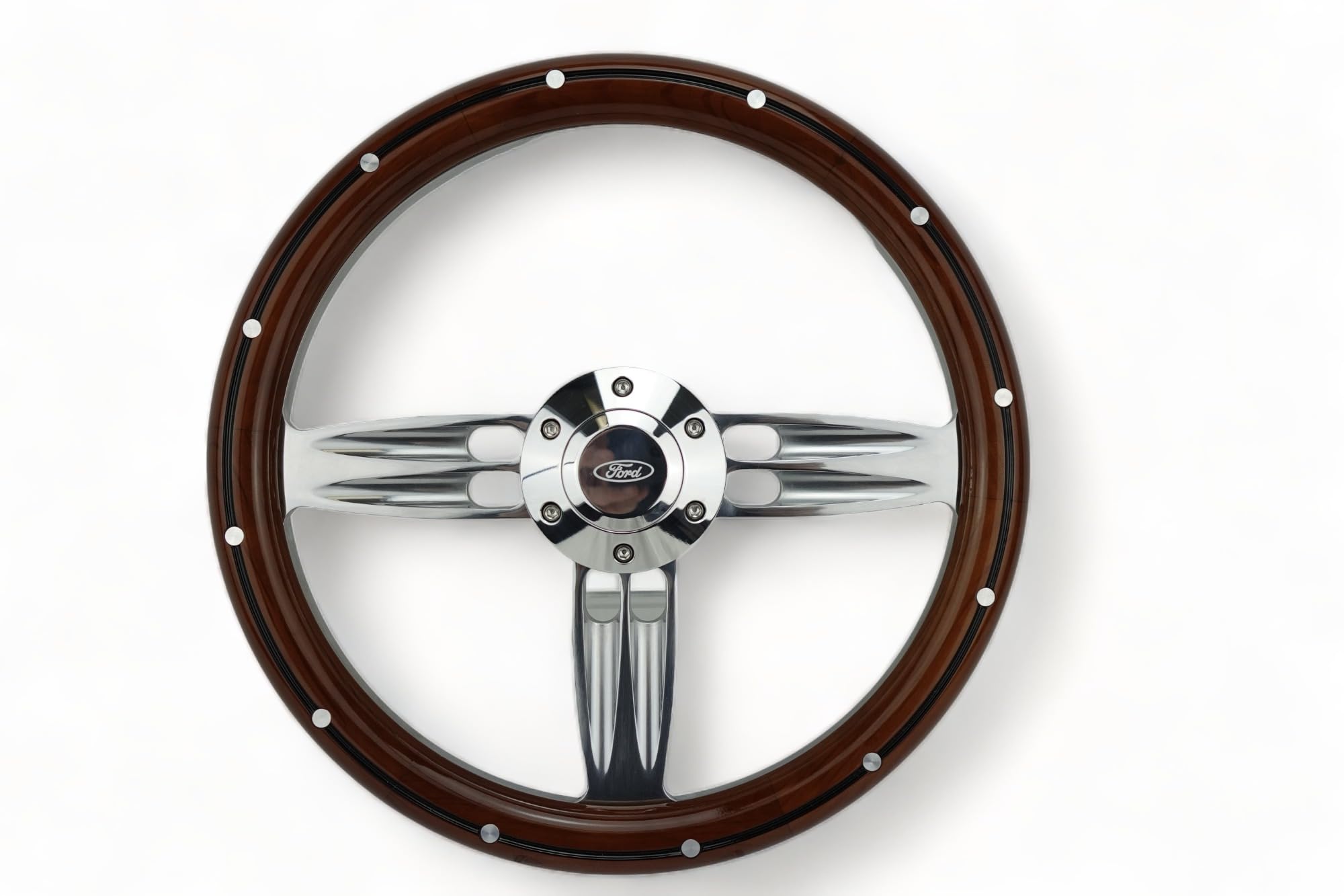 14' Billet Steering Wheel Wood Half Wrap Compatible With Ford Bronco F100 F150 Cars Trucks