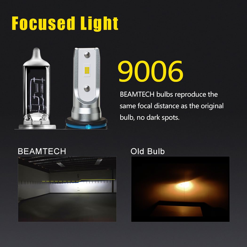 Beamtech 9005 9006 Bulbs, Fog Lights Combo, S1 Series 300% Brighter 6500K White,4 Bulbs