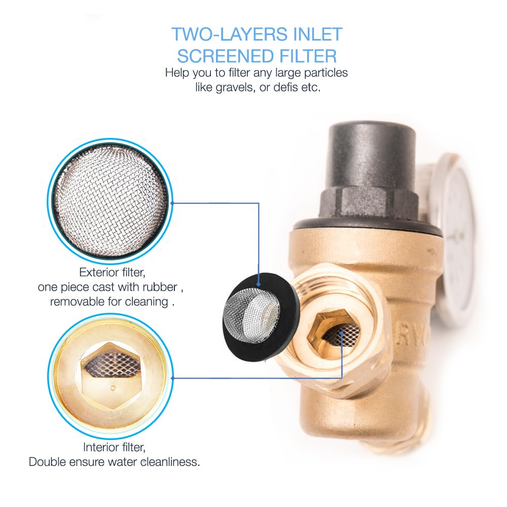 Rvaqua M11-45Psi Adjustable Water Pressure Regulator For Rv Camper - Essential Rv Accessories With 160 Psi Gauge, Inlet Stainles