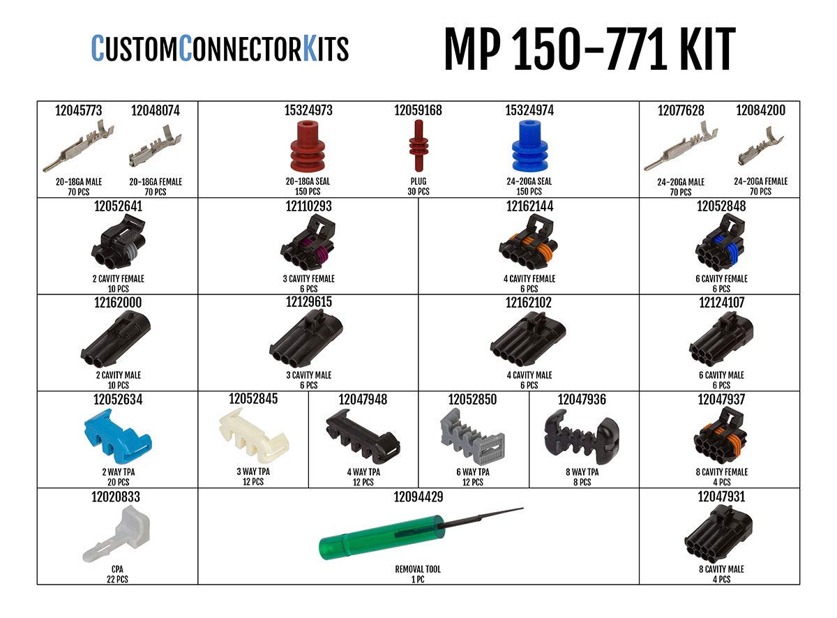 Lassos Boutique Delphi Metri-Pack Connector Kit MP-150-771, 771 Pieces, Sealed Automotive Electrical Connectors, 24-18 Gauge, Black