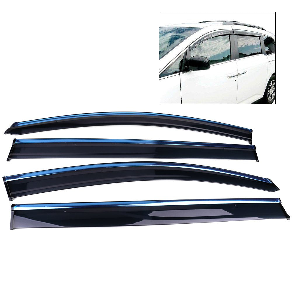IKON MOTORSPORTS Tape On External Window Visor, Compatible with 2011-2017 Honda Odyssey, Injection Polycarbonate with Chrome Tri