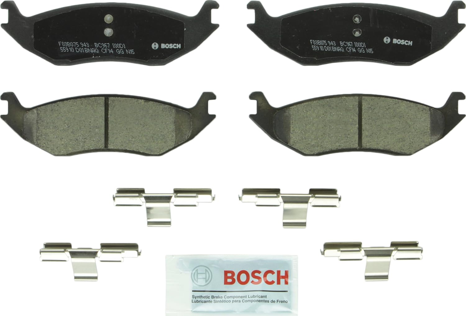 Bosch Bc967 Quietcast Premium Ceramic Disc Brake Pad Set - Compatible With Select Chrysler Aspen; Dodge Durango, Ram 1500, Ram 1500 Van; Ram 1500, Ram 1500 Classic; Rear