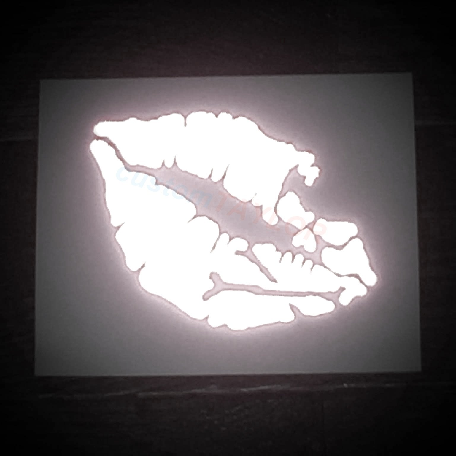 Customtaylor33 High Intensity Reflective Vinyl Death Kiss Skull Crossbones Lips Decal Bumper Sticker - Cars, Motorcycles, Helmets, Wind Screens, Laptops, Cellphones, (White, 6 Inch Wide)