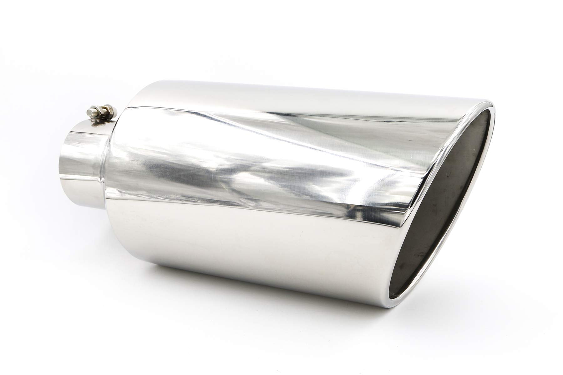 Rp Remarkable Power, 4'' Inlet 8'' Outlet 18'' Long Exhaust Tip, Bolt On Design Truck Tail Polished, Rolled Angle Cut