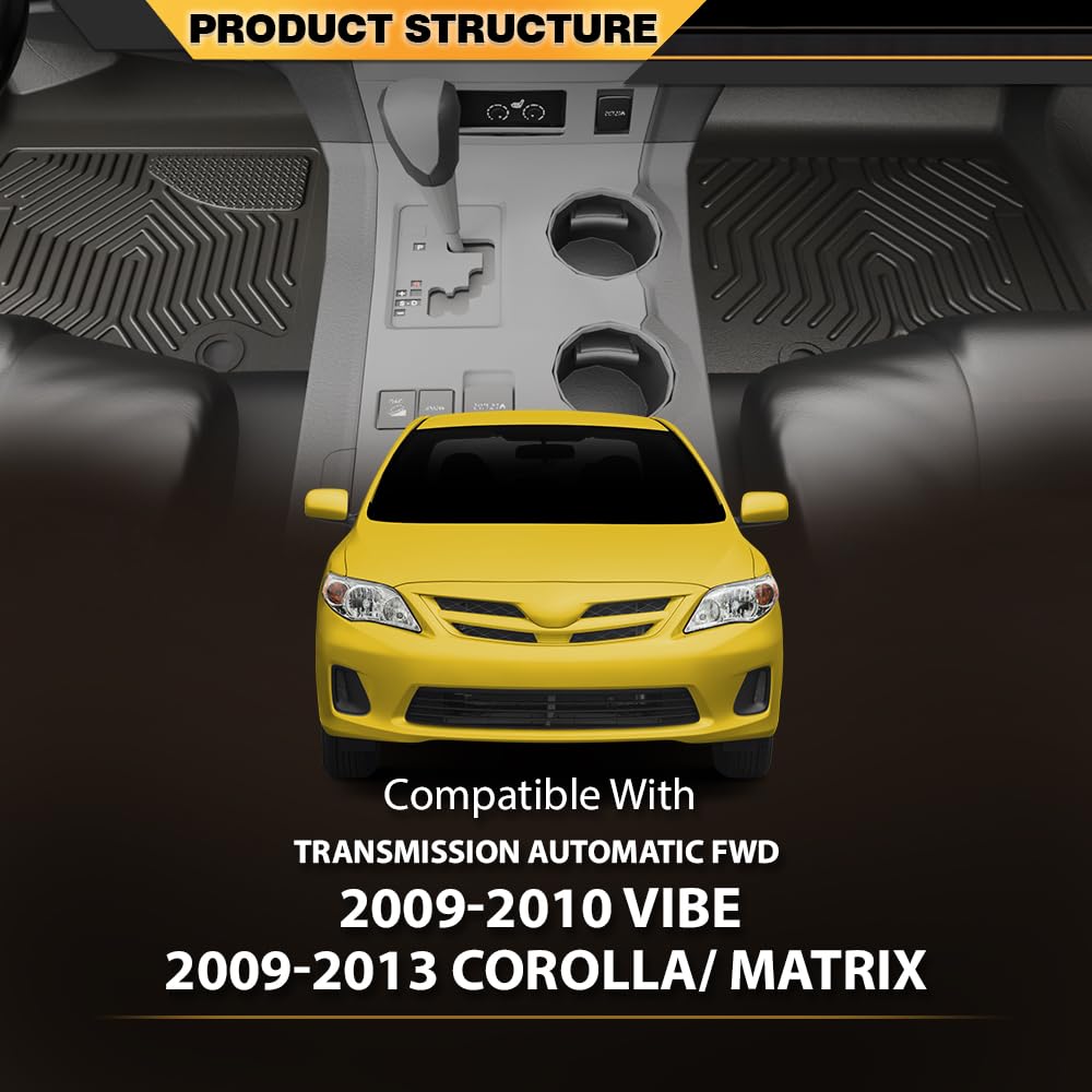 G-PLUS TPE Cargo Liners for Toyota Corolla/Matrix 2009-2013, Pontiac Vibe 2009-2010, All Weather, Black, 3PCS
