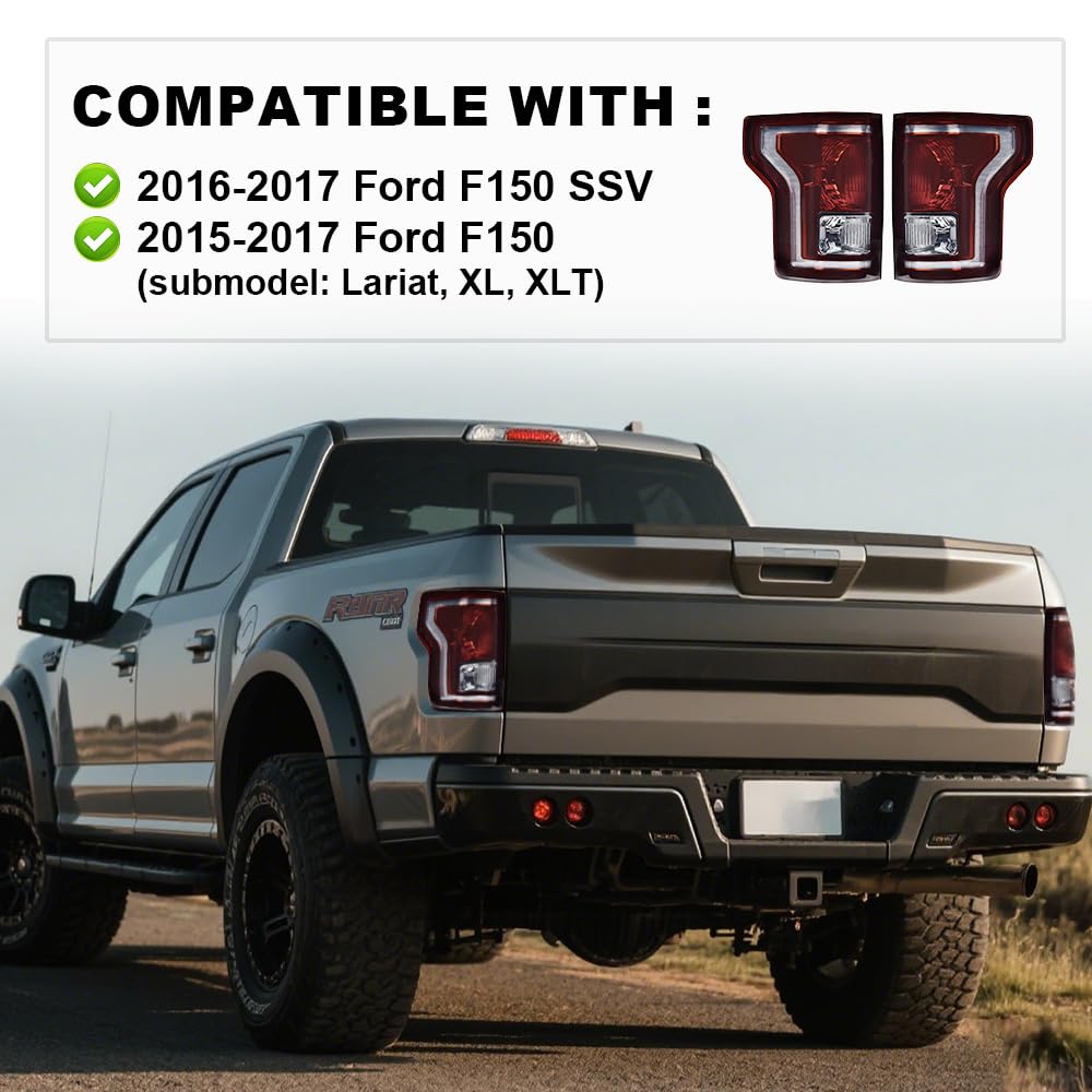 Pit66 Tail Lights Compatible With Ford F150 2015-2017 Smoky Lens Rear Lights Brake Lamps Drive & Passenger Side ?Fl3Z13405A-Pfm,