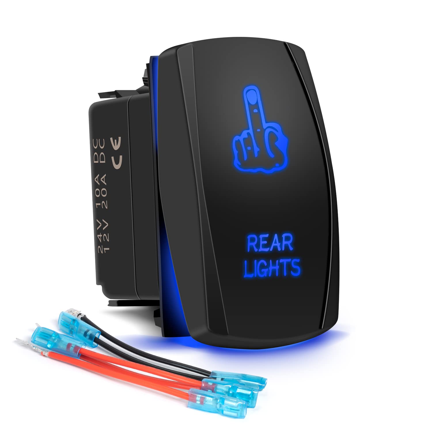 Fabood F Waterproof 5 Pin Rear Lights Rocker Switch Laser Finger Spst On/Off Two Led Backlit Blue Light 20A 12V For Auto Automot