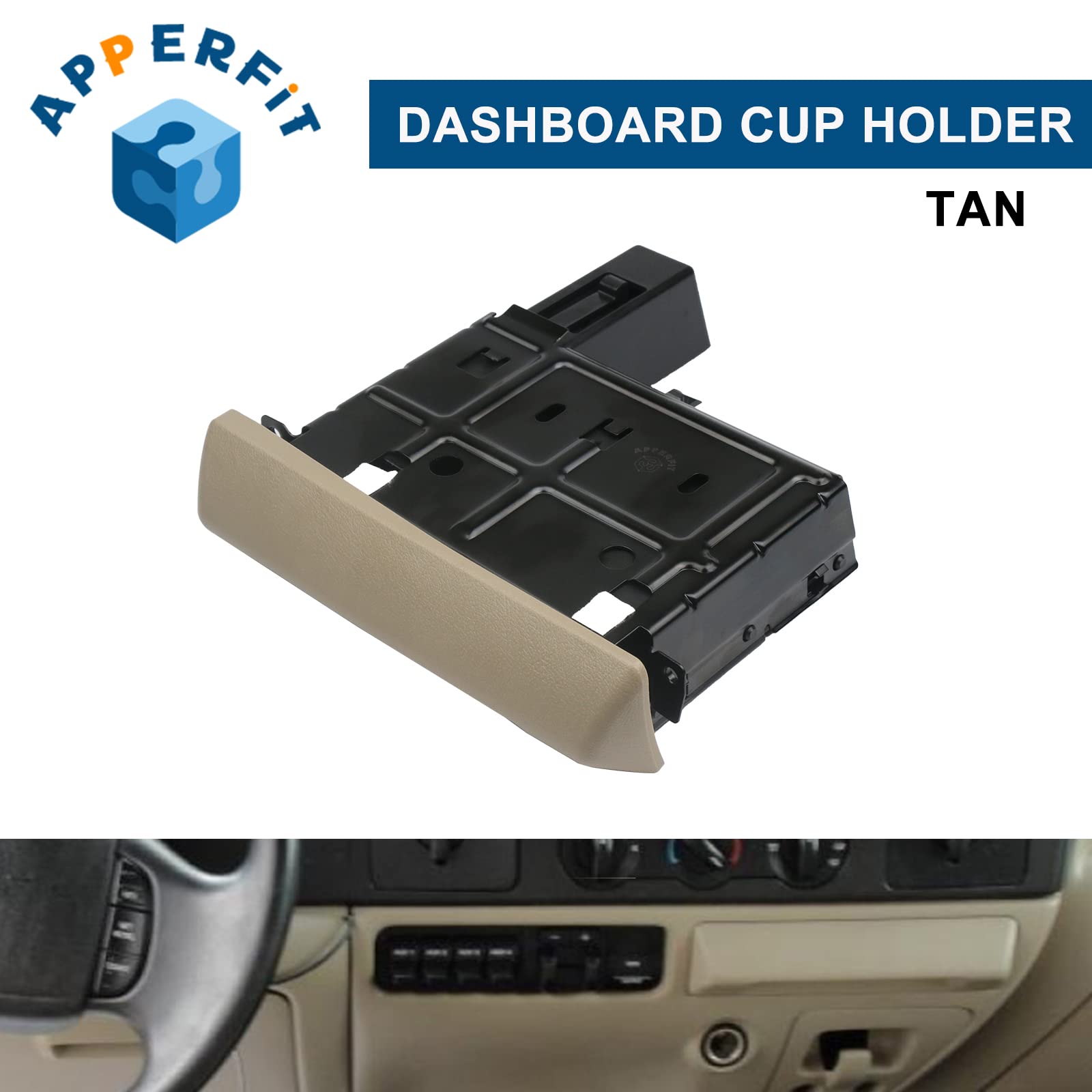 Apperfit In Dash Cup Holder Replacement For 2005-2007 Ford F250 F350 F450 F550 Super Duty Truck Tan Replaces 5C3Z-2504810-Aaf