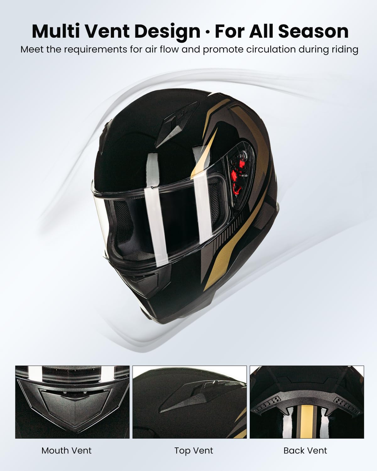 Ilm Full Face Motorcycle Street Bike Helmet With Removable Winter Neck Scarf + 2 Visors Dot Model-Jk313 (M, Golden)