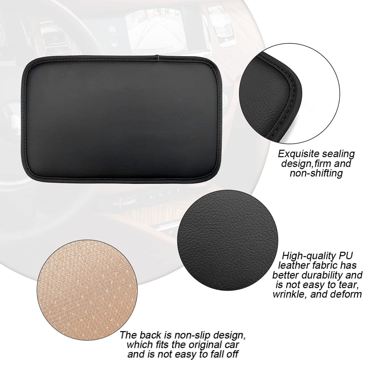 8Sanlione Leather Center Console Cushion Pad, 11.4'X7.4' Waterproof Armrest Seat Box Cover Fit For Most Cars, Vehicles, Suvs, Comfort, Car Interior Protection Accessories (Black/Skin)